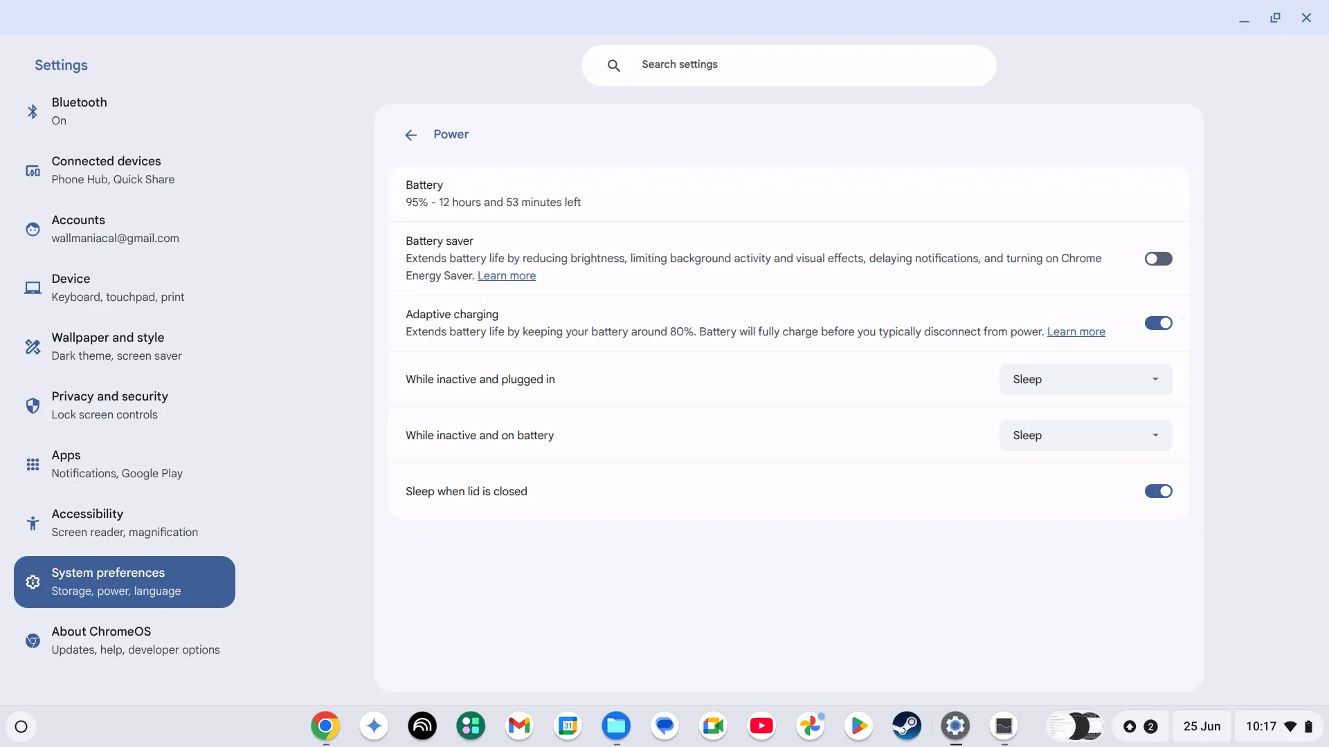 Cài đặt nguồn trên ChromeOS với tùy chọn Tiết kiệm Pin