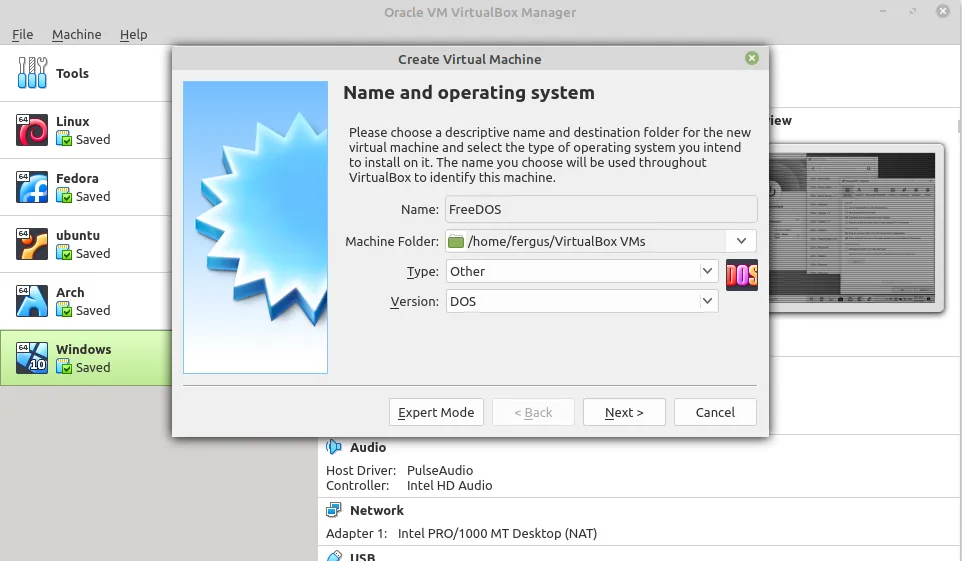 Cấu hình tên và hệ điều hành DOS cho máy ảo FreeDOS trong VirtualBox