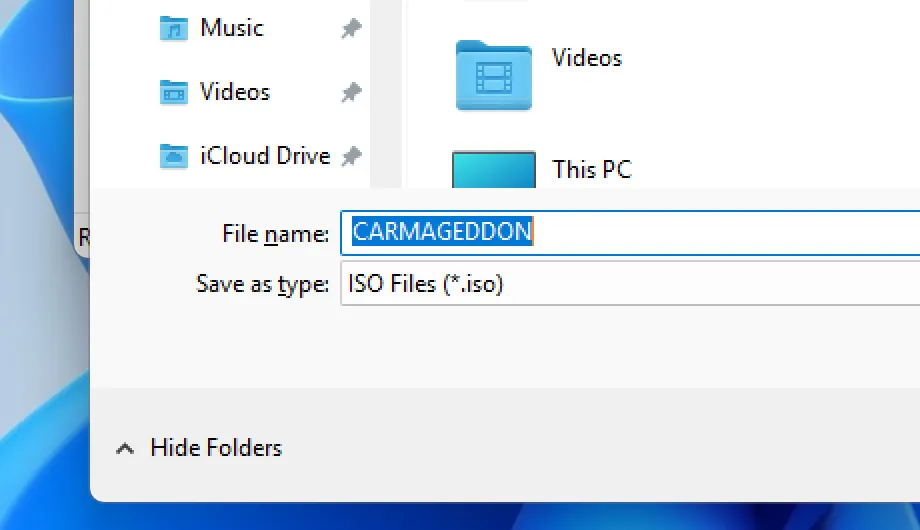 Chọn định dạng file ISO khi lưu ảnh đĩa trong ImgBurn