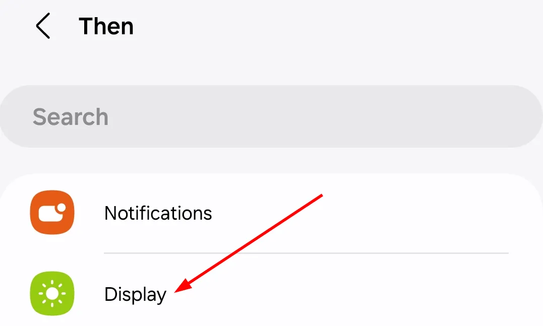 Chọn tùy chọn &quot;Hiển thị&quot; làm hành động &quot;Thì&quot; trong thiết lập quy trình Samsung.