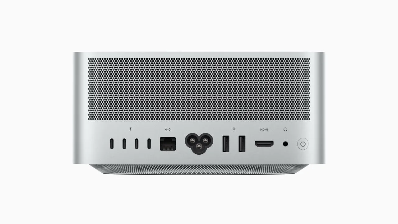 Cổng kết nối đa dạng phía sau máy Mac Studio, bao gồm cổng USB-A