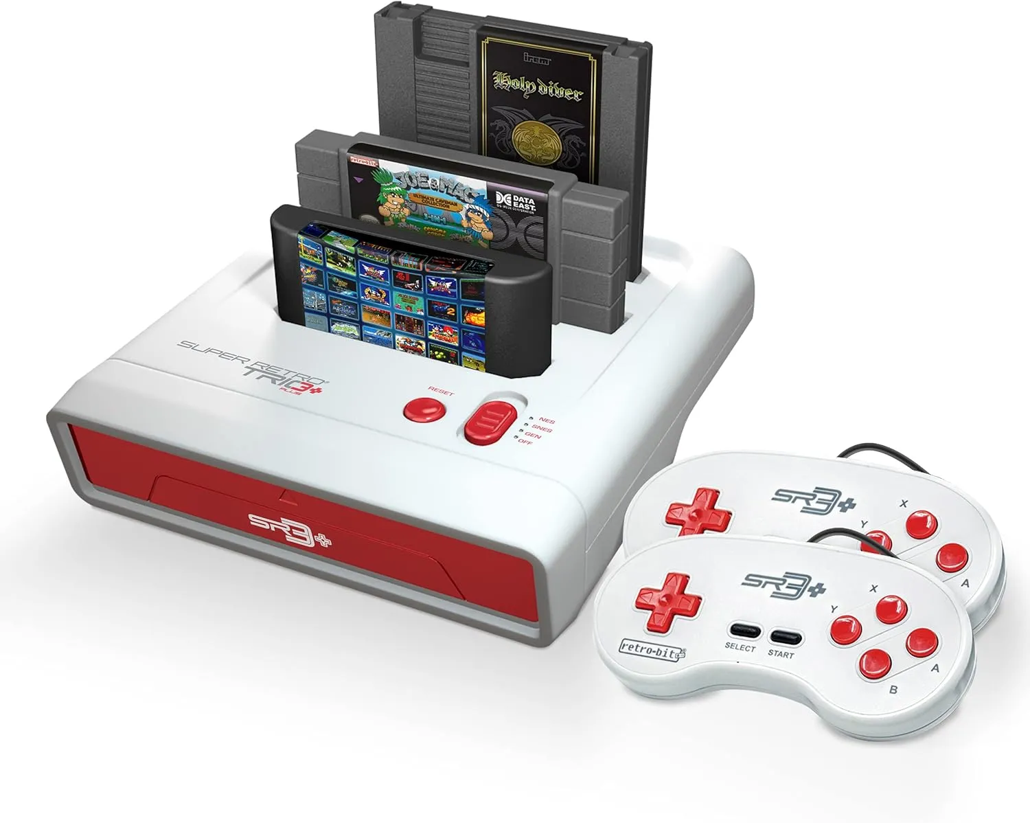 Console Retro-Bit Super Retro Trio HD Plus màu đen, hỗ trợ băng game NES, SNES và Genesis.