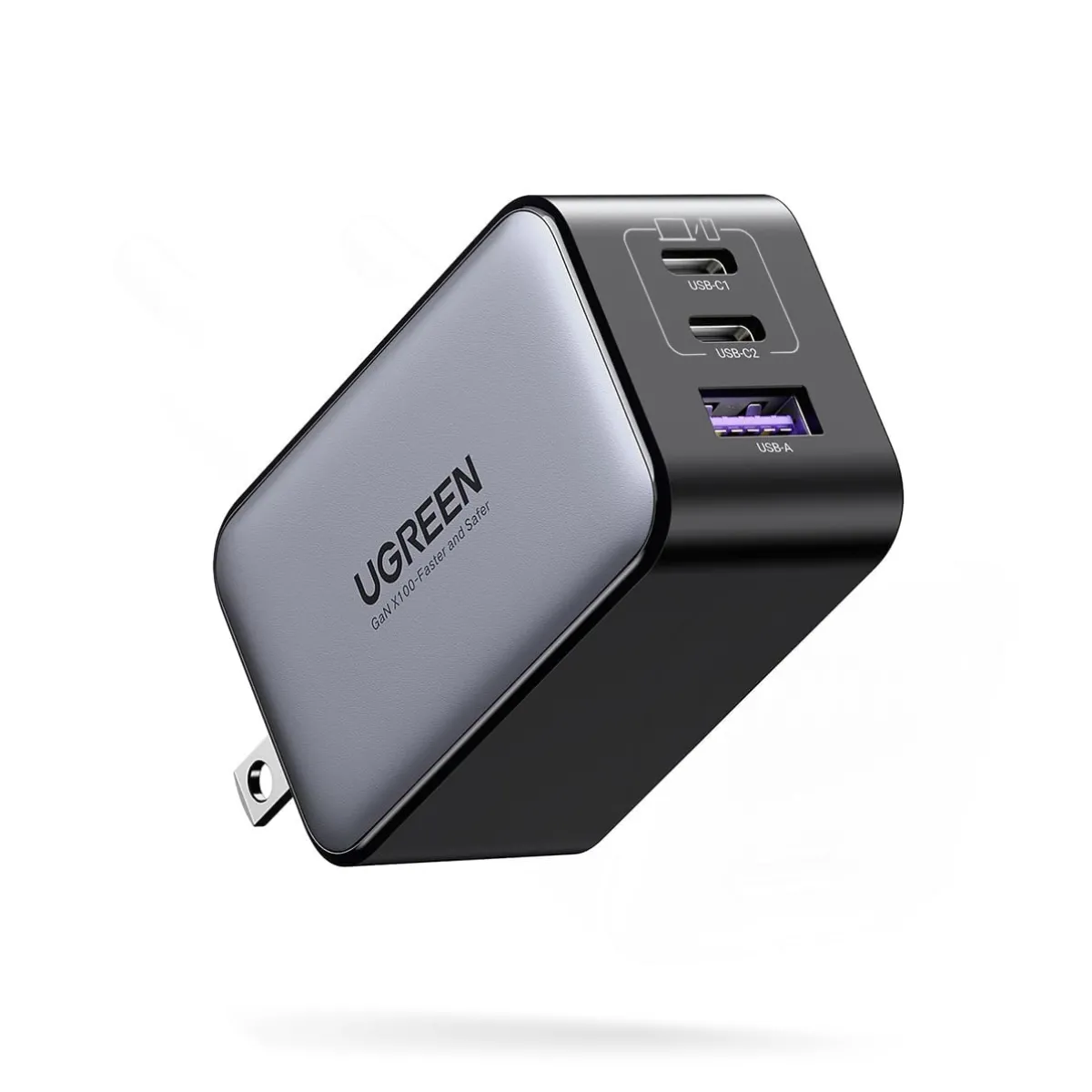 Củ sạc tường Ugreen Nexode Pro 65W USB-C, màu đen, nhỏ gọn với khả năng sạc nhanh mạnh mẽ.