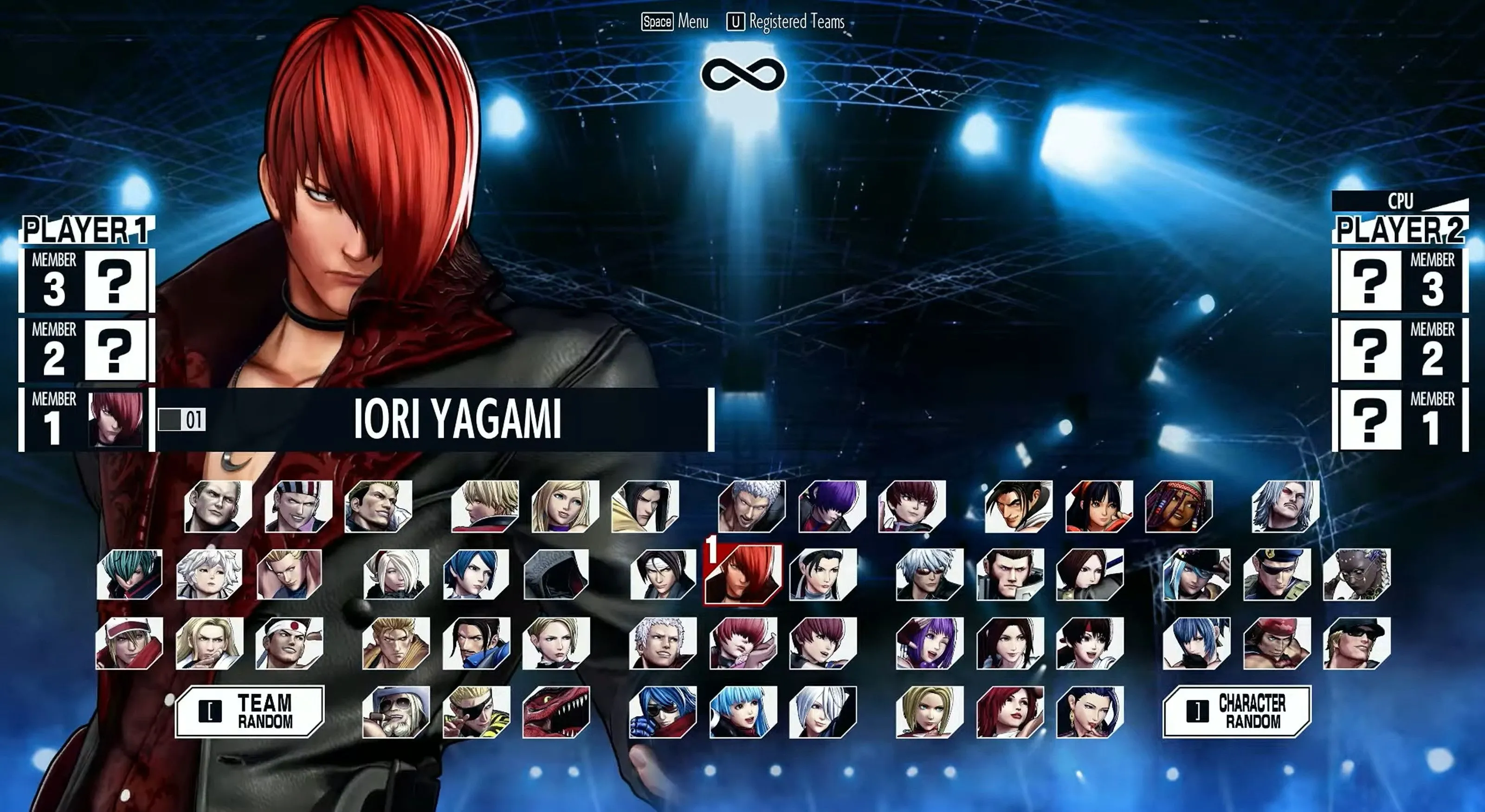 Dàn nhân vật khổng lồ trên màn hình chọn nhân vật của King of Fighters XV, minh họa sự đa dạng và phức tạp trong việc chọn lựa.