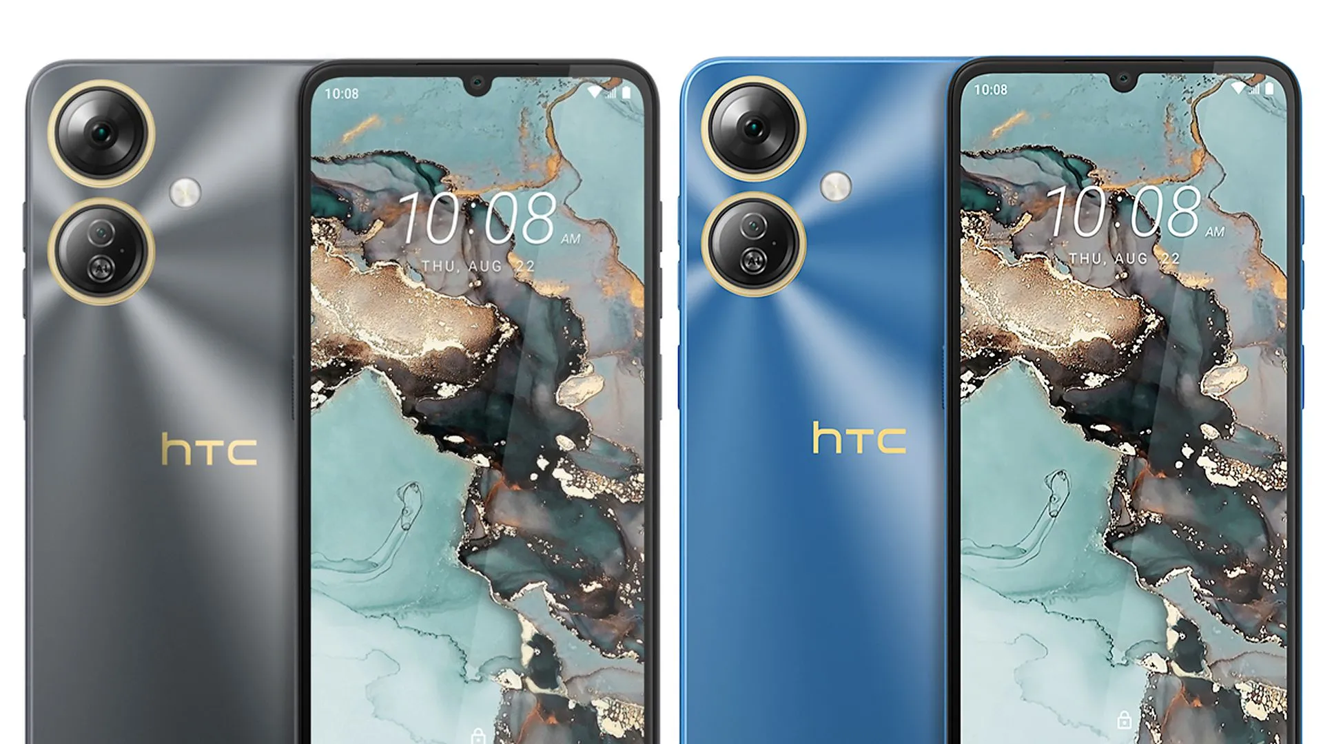 Điện thoại HTC Wildfire E5 Plus màu xám và xanh dương