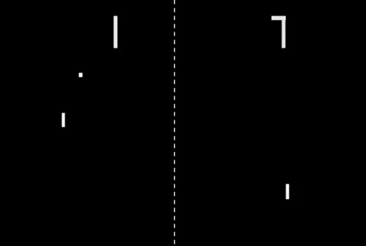Gameplay cơ bản của Pong với hai thanh đỡ và quả bóng, minh họa game arcade tiên phong.