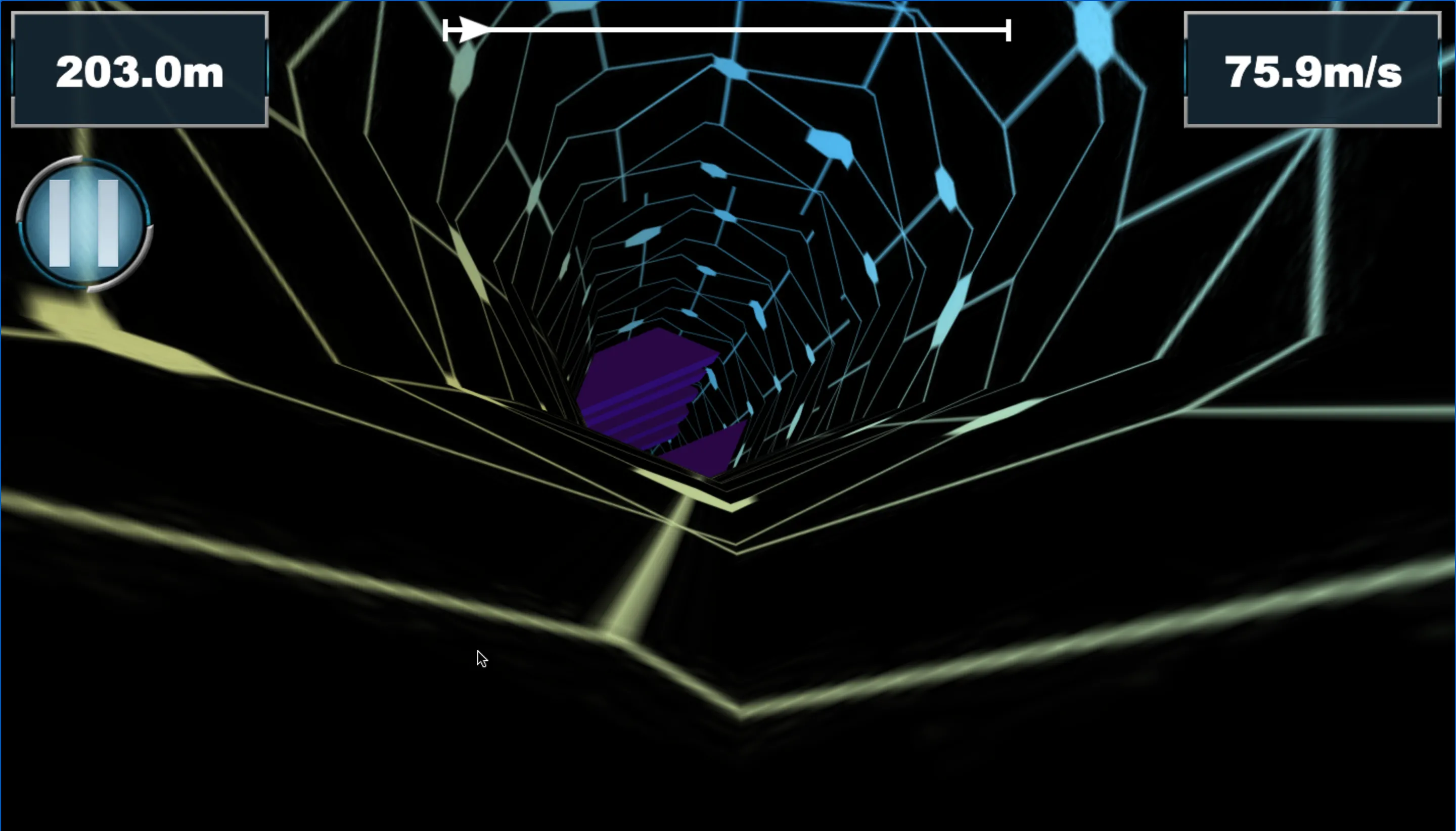Giao diện game Tunnel Rush với đường hầm xoay và các chướng ngại vật màu sắc
