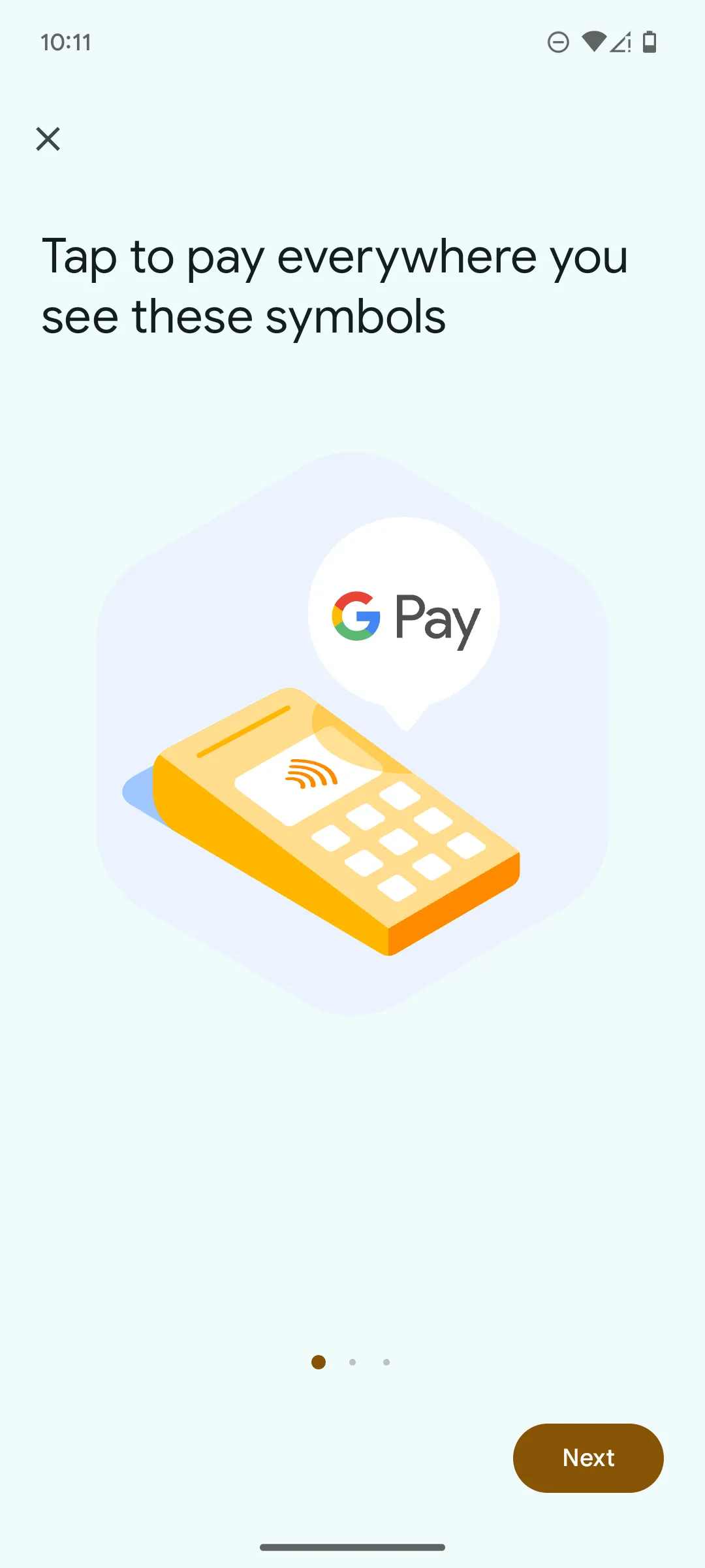 Giao diện Google Wallet sẵn sàng thanh toán sau khi mở khóa điện thoại, hiển thị thẻ mặc định.