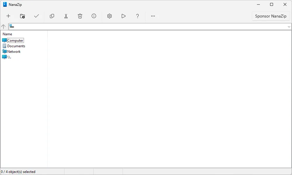 Giao diện hiện đại và trực quan của phần mềm nén file NanaZip, tương thích với Windows 11.