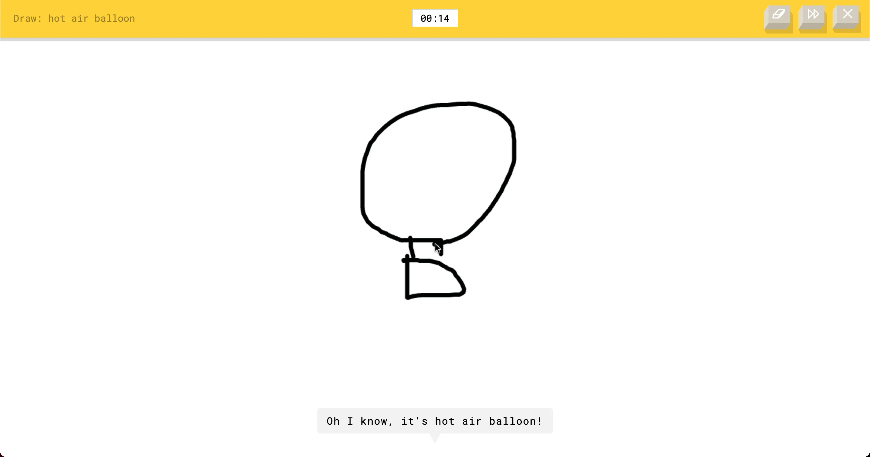 Giao diện Quick, Draw của Google với hình vẽ phác thảo và các từ AI đang nhận dạng