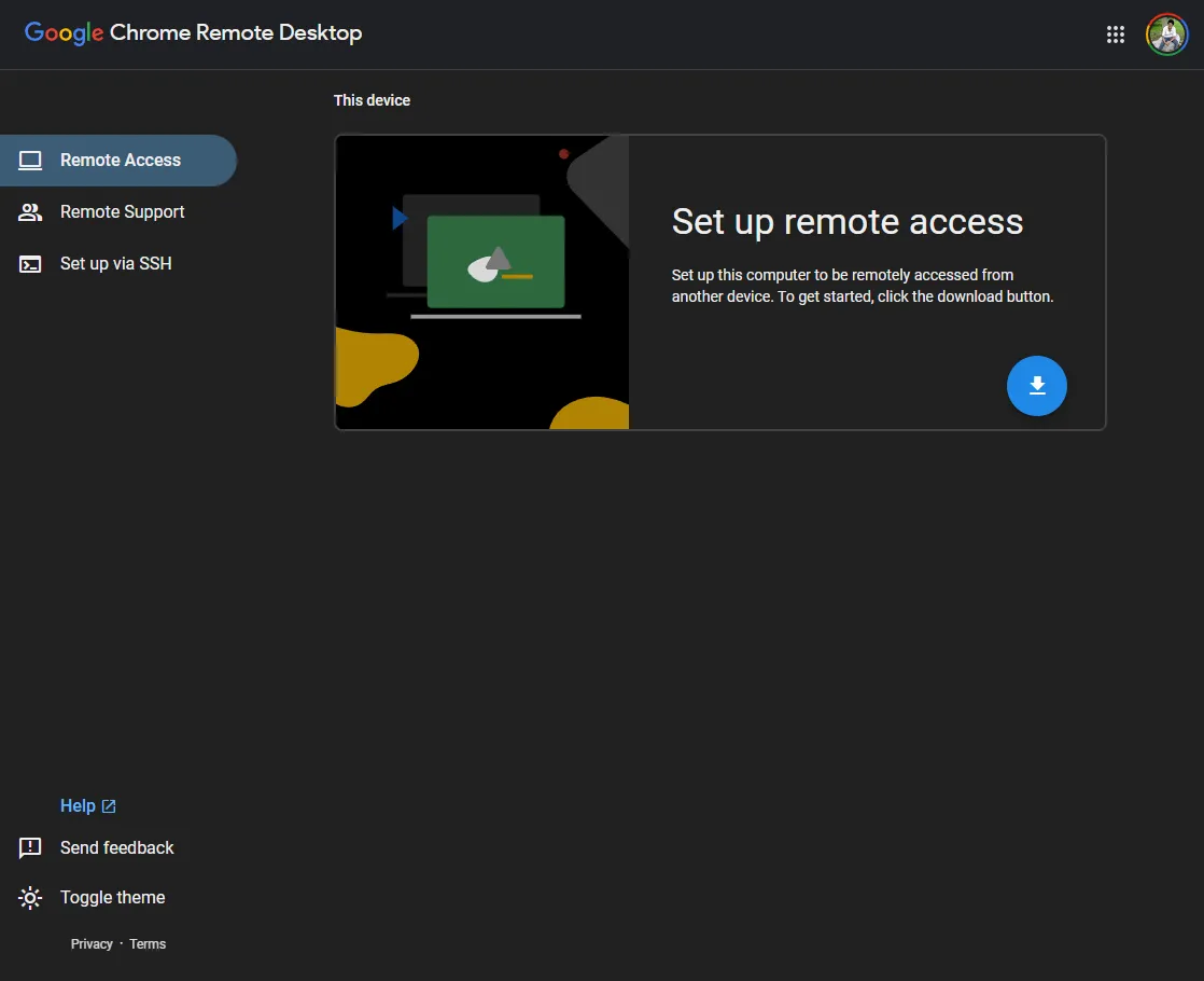 Giao diện tải về công cụ thiết lập Chrome Remote Desktop Host trên trình duyệt Google Chrome