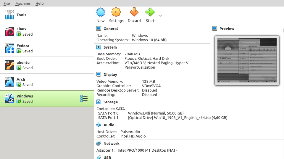 Giao diện VirtualBox với tùy chọn &quot;New&quot; để tạo máy ảo DOS mới