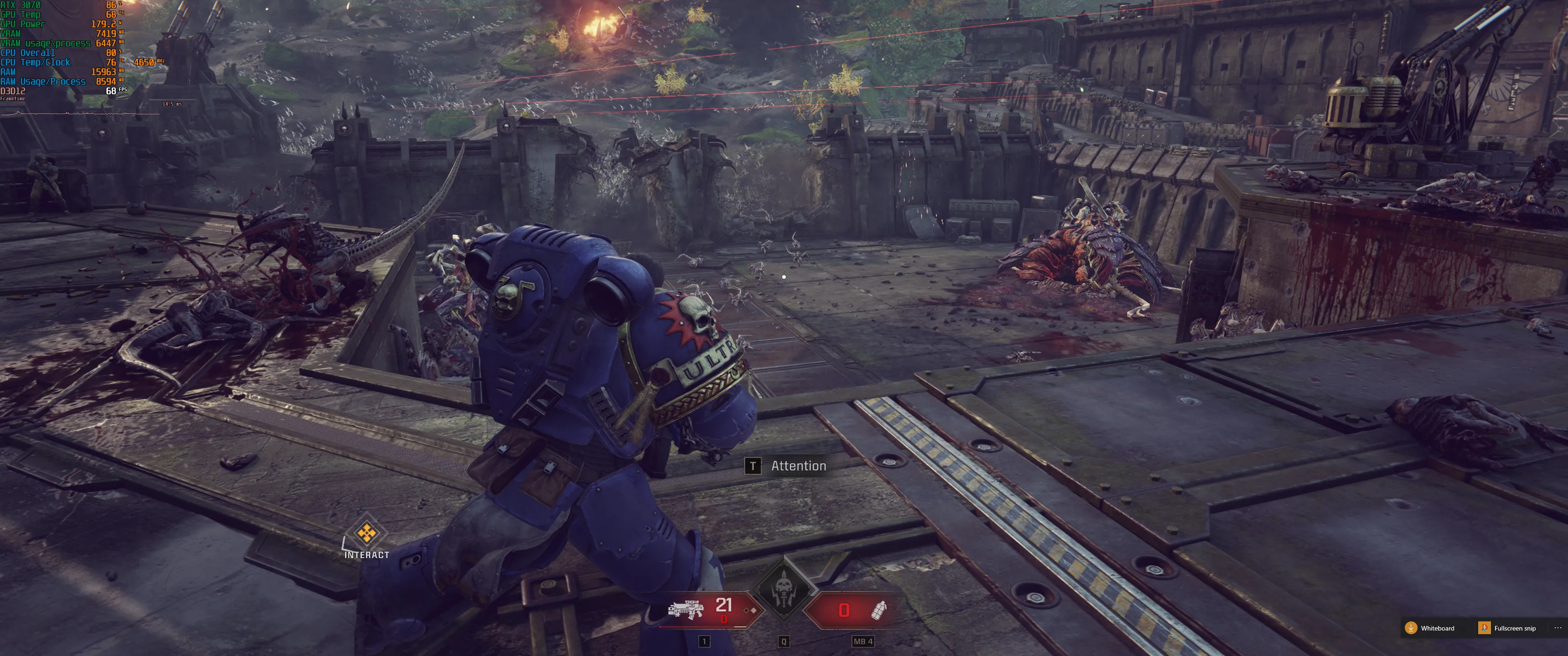 Hiệu suất CPU và GPU khi chơi Warhammer 40K: Space Marine 2, minh họa tình trạng nghẽn cổ chai CPU nghiêm trọng.