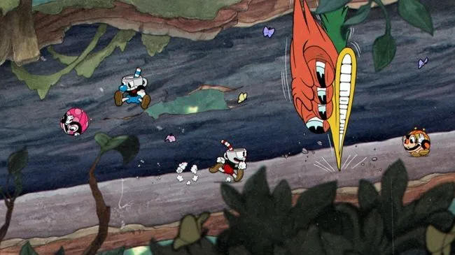 Hình ảnh game Cuphead với phong cách hoạt hình cổ điển, một kiệt tác indie được phát triển bởi Studio MDHR.