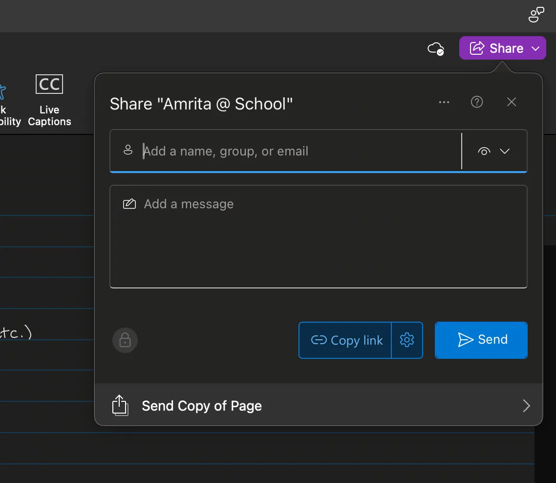 Hình ảnh hiển thị tính năng cộng tác và chia sẻ sổ tay trong Microsoft OneNote