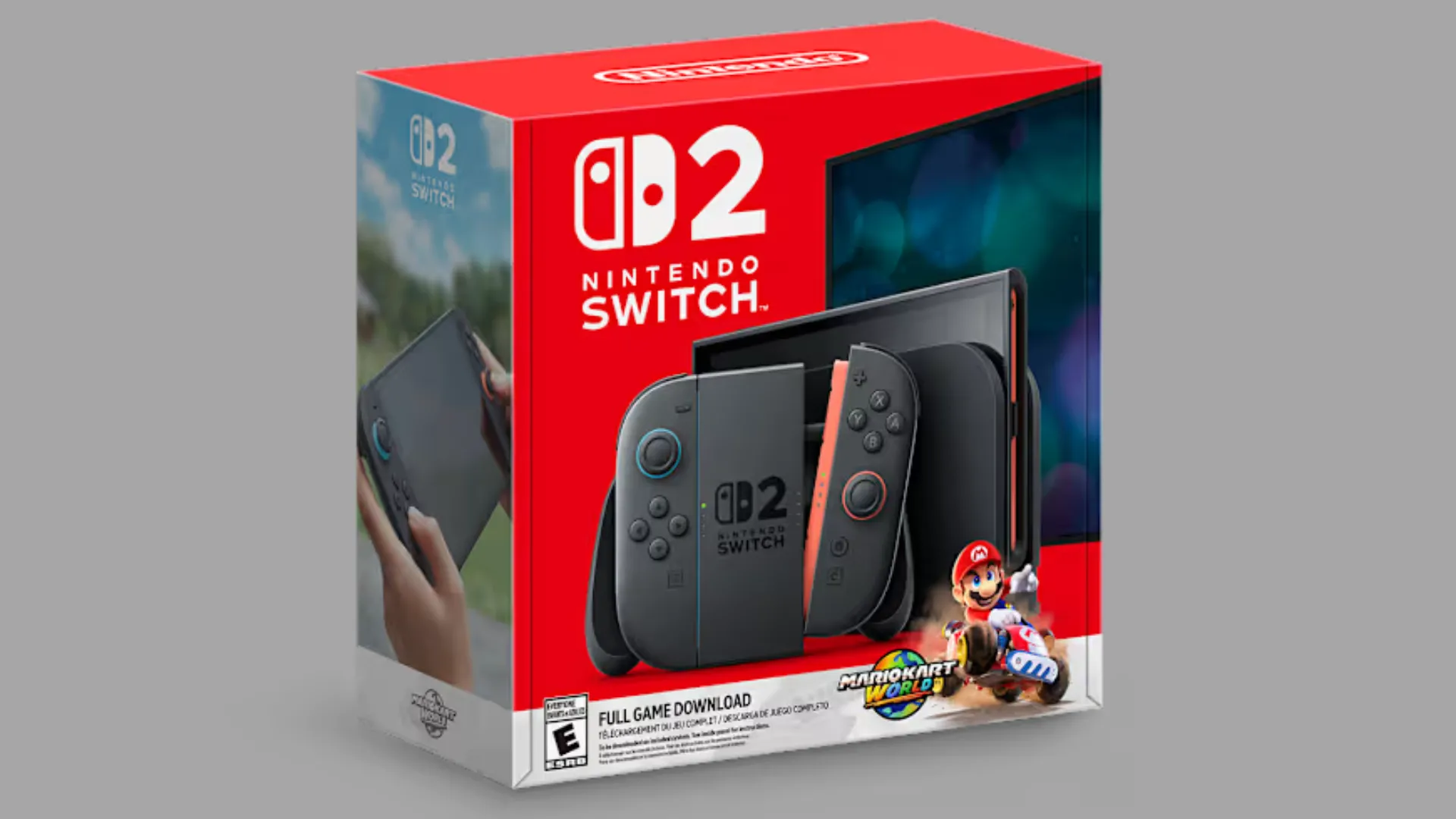 Hình ảnh tổng thể của máy chơi game Nintendo Switch 2, thể hiện thiết kế cao cấp đi kèm với mức giá bán ra.