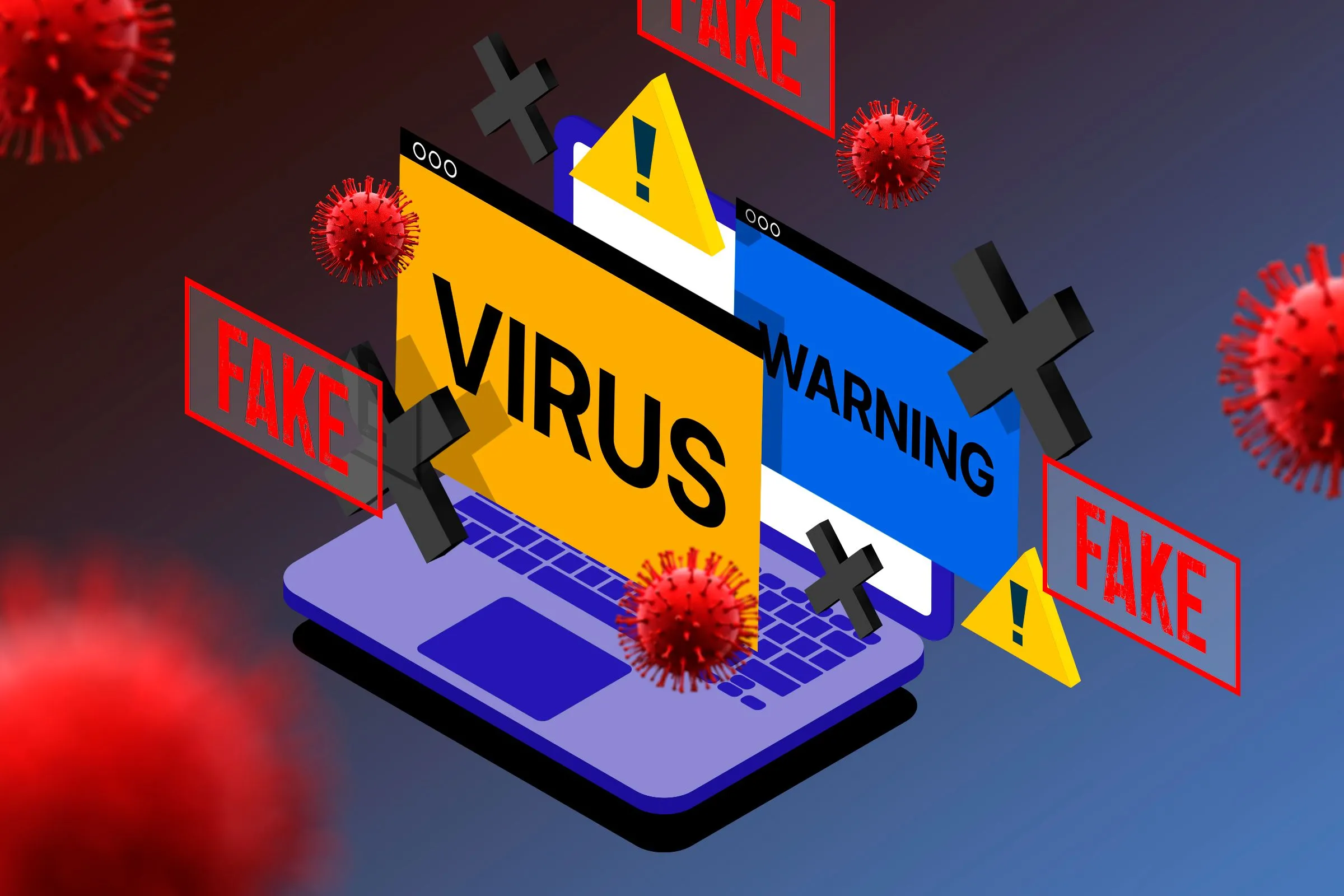 Hình minh họa laptop với các cảnh báo virus và lỗ hổng bảo mật khi tắt Secure Boot