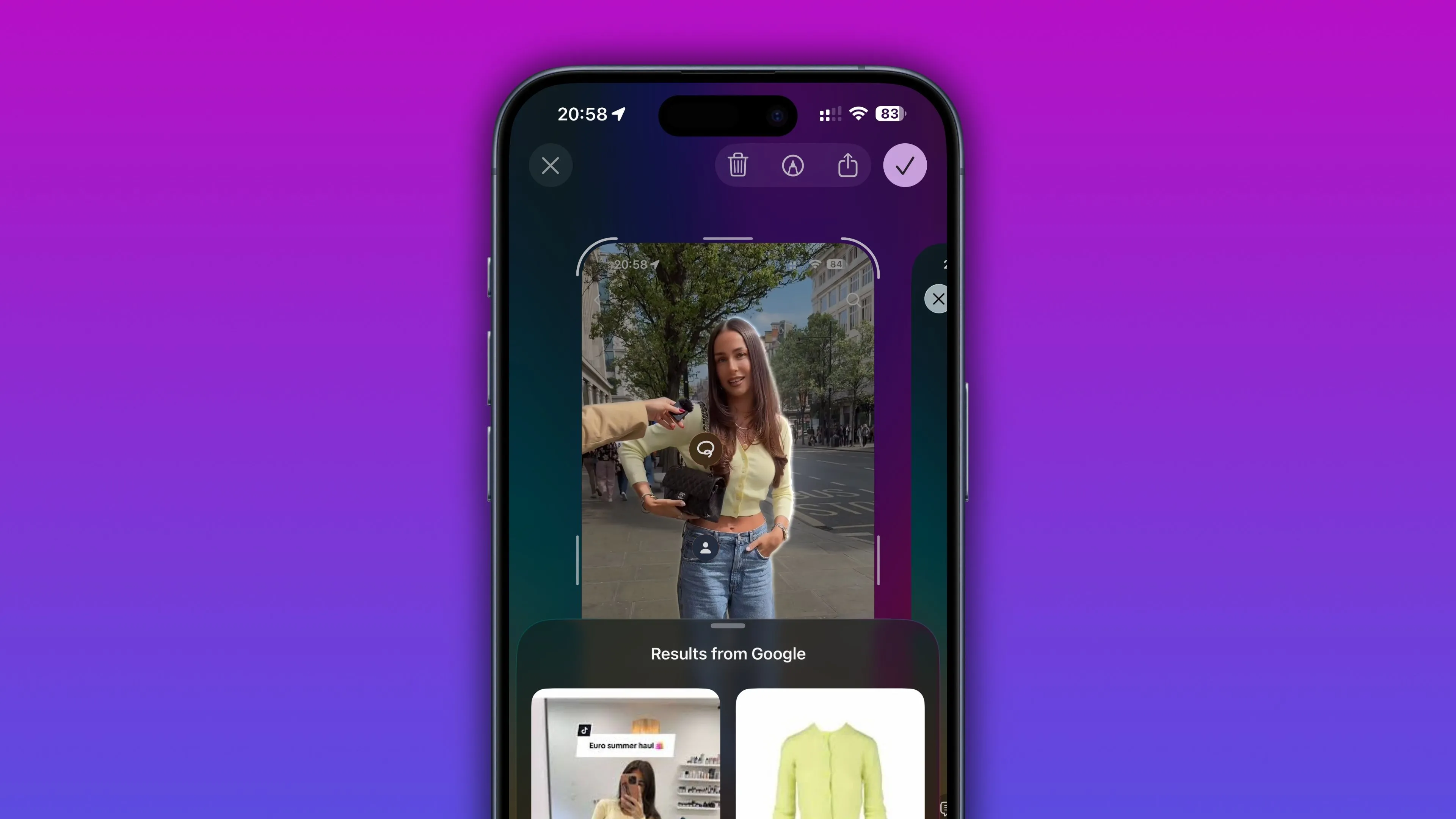 Kết quả tìm kiếm hình ảnh Google từ Visual Intelligence trên iOS 26, minh họa khả năng nhận diện và tìm kiếm các vật phẩm như tủ quần áo từ ảnh chụp màn hình.