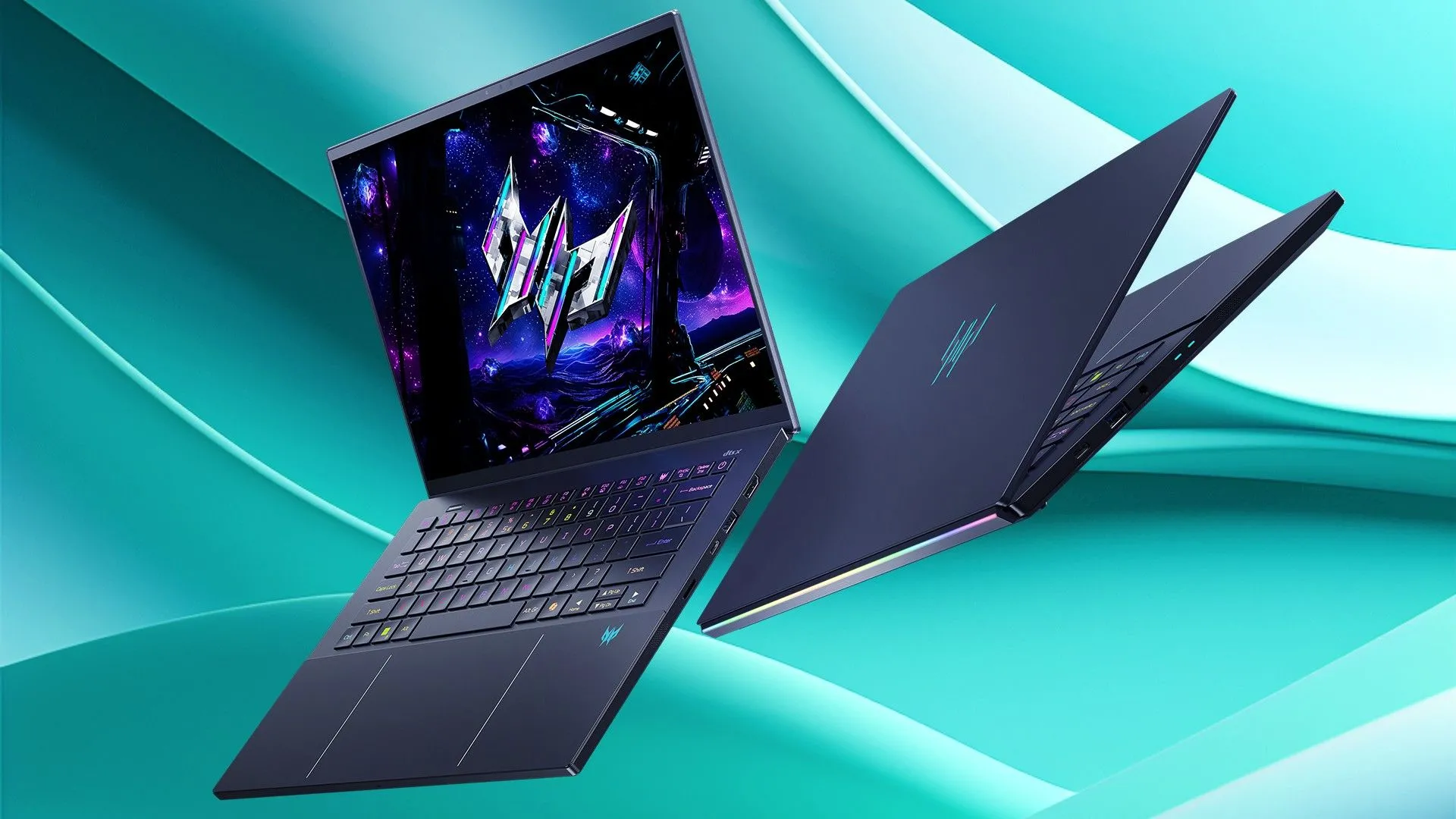 Laptop gaming Acer Predator Triton 14 AI với thiết kế mỏng nhẹ, màn hình hiển thị sống động và logo Predator đặc trưng.