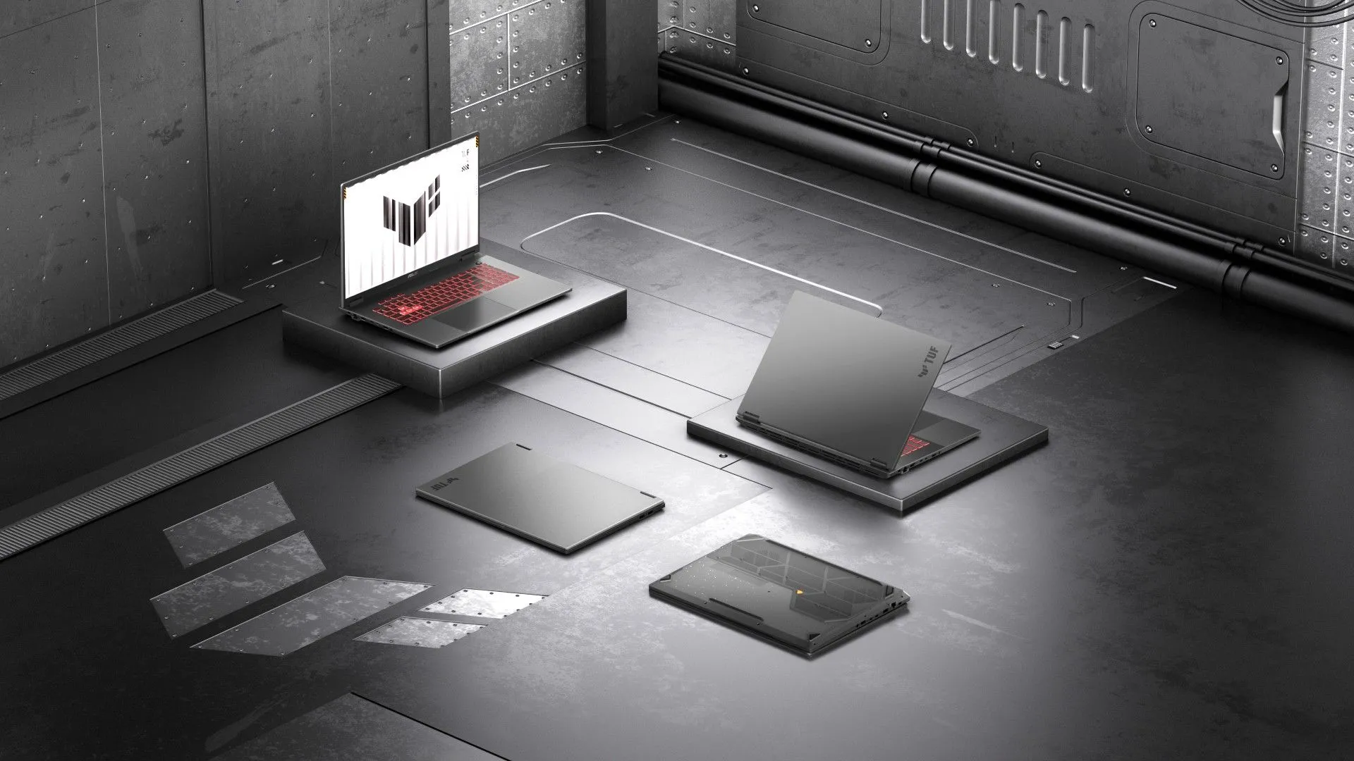 Laptop gaming ASUS TUF Gaming A18 màu xám Eclipse, với màn hình lớn 18 inch.