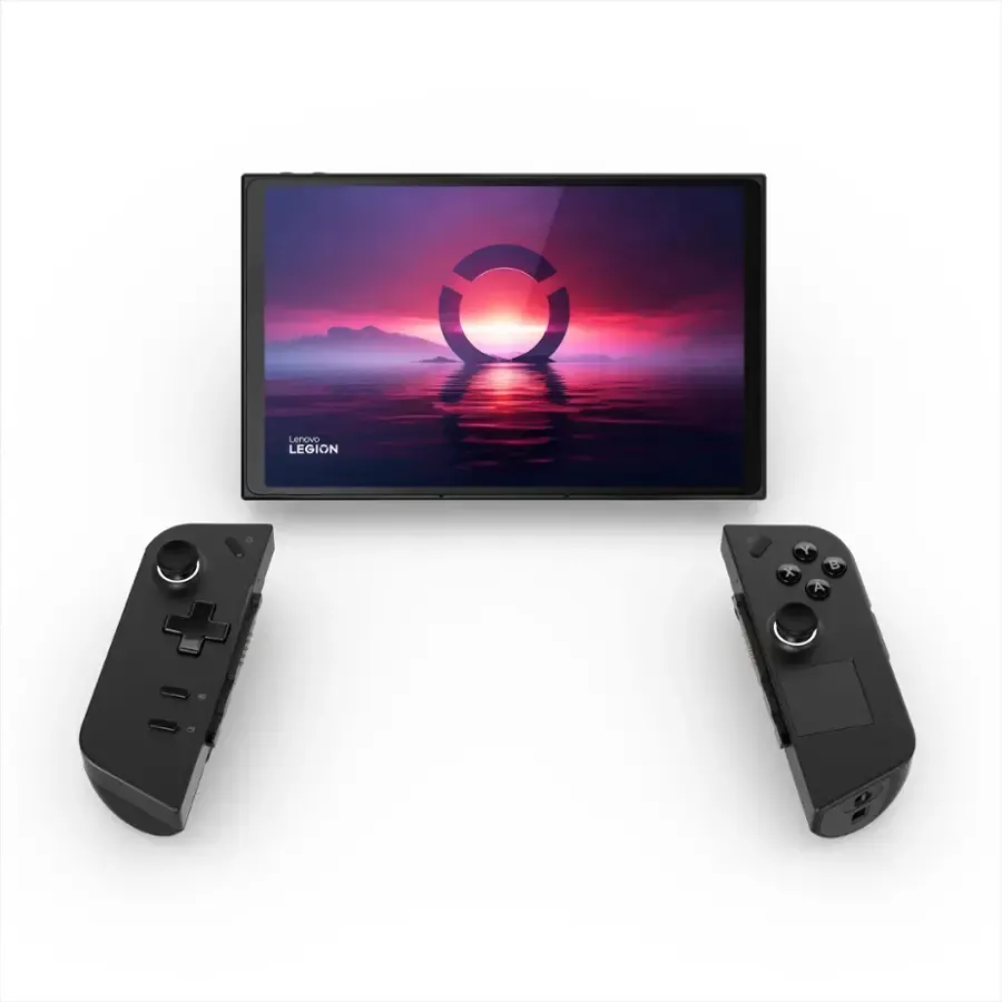 Lenovo Legion Go với màn hình lớn và các nút điều khiển chuyên dụng, cho thấy khả năng chơi game mạnh mẽ.