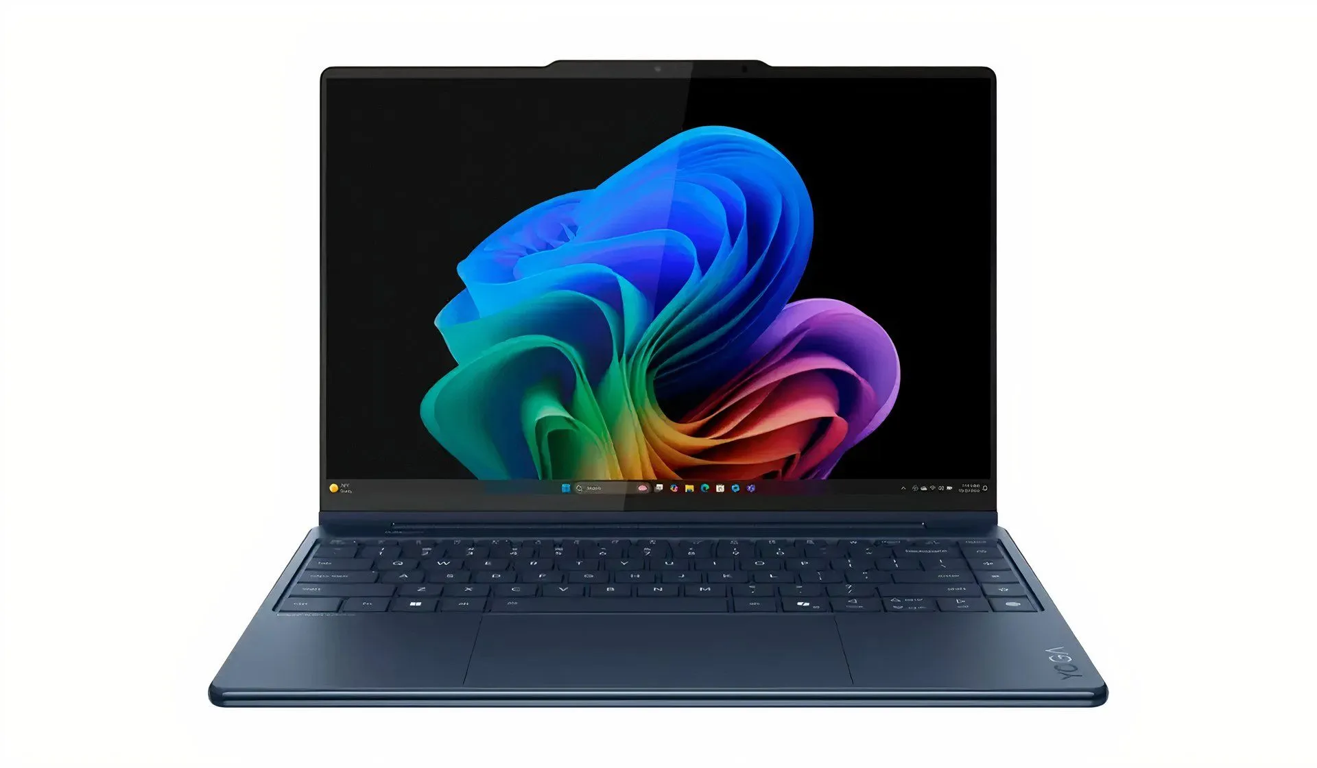 Lenovo Yoga 9i 2-in-1 Gen 10 Aura Edition với màu xanh vũ trụ trên nền trắng.