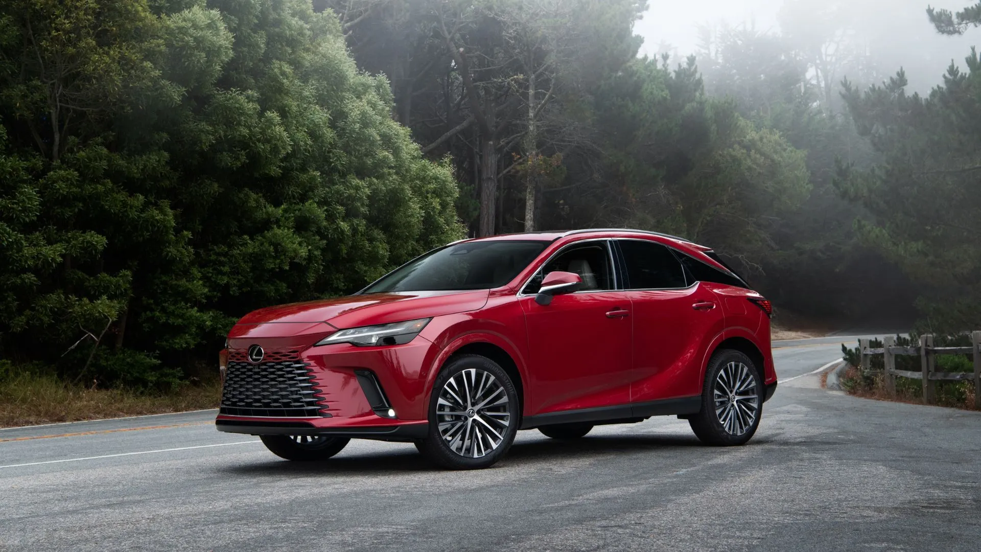 Lexus RX 350h 2025 màu đỏ đậu bên vệ đường