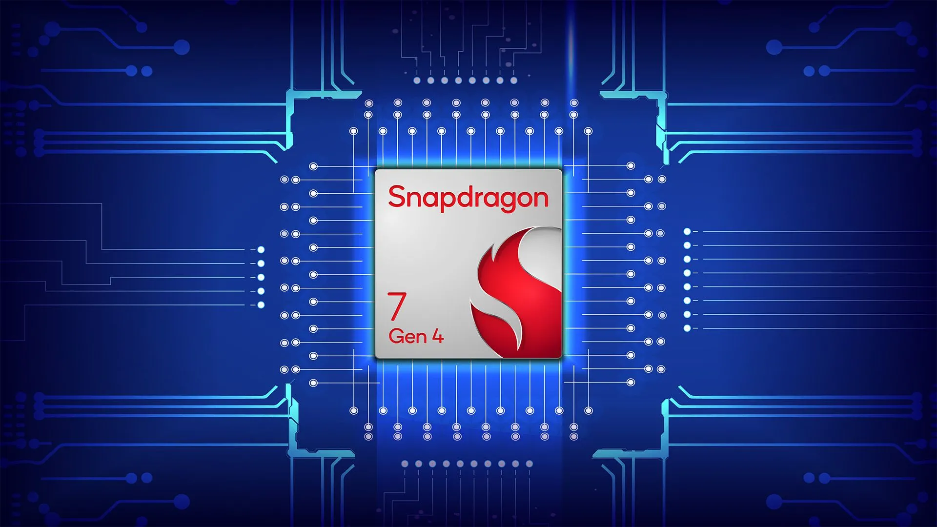 Logo chipset Qualcomm Snapdragon 7 Gen 4 trên nền xanh gradient, biểu tượng cho sức mạnh xử lý mới dành cho các điện thoại tầm trung.
