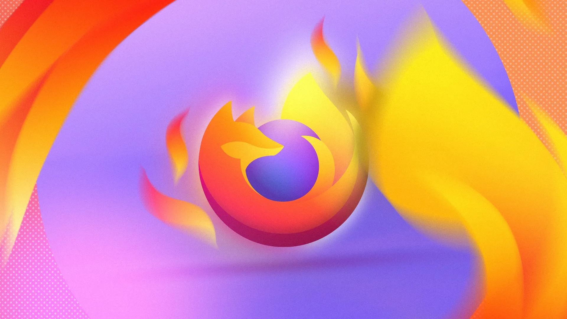 Logo Firefox ở giữa với ngọn lửa bao quanh hình ảnh