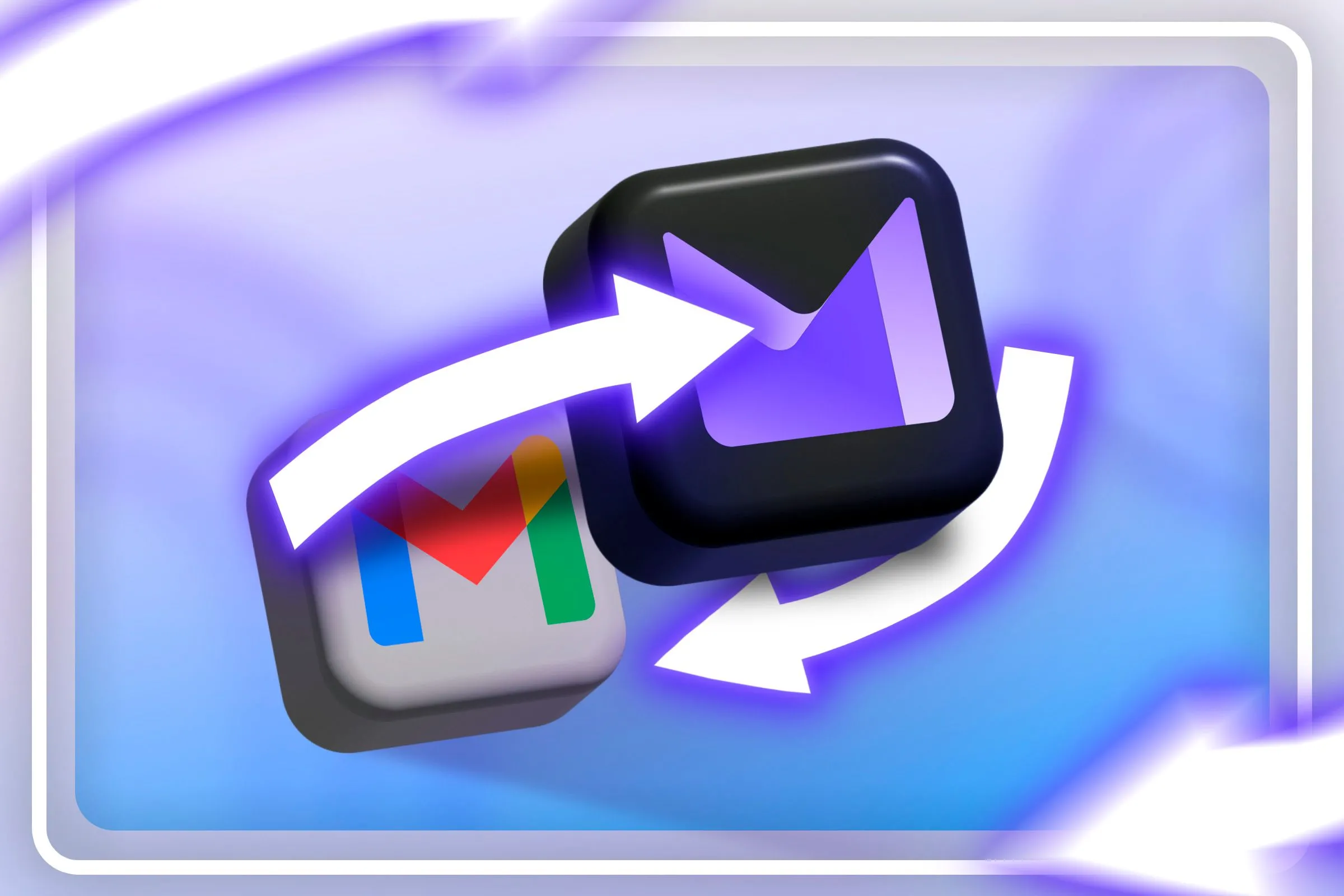 Logo Gmail và Proton Mail cùng mũi tên thể hiện sự chuyển đổi người dùng sang dịch vụ email bảo mật hơn.