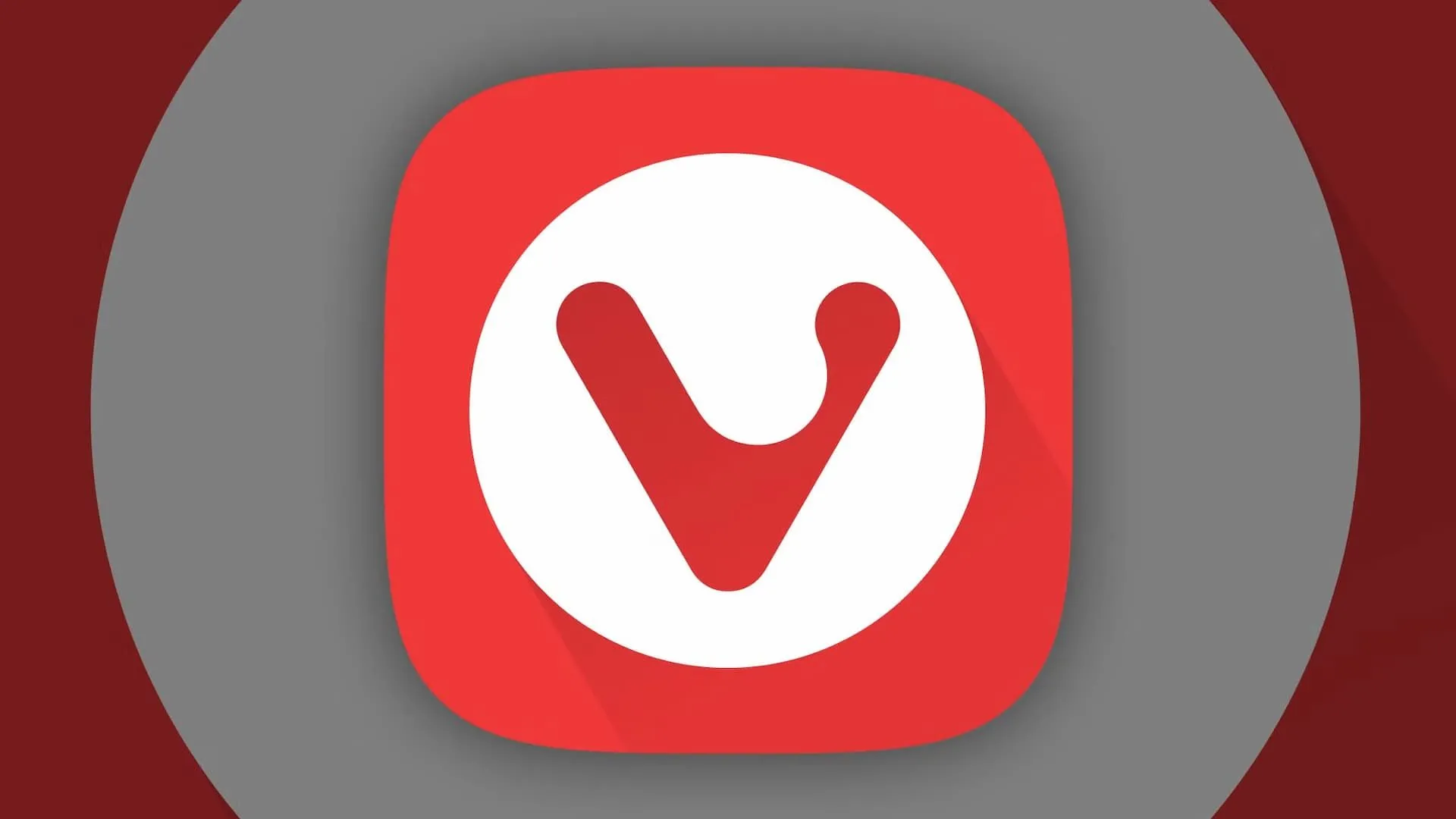 Logo Vivaldi trên vòng tròn trắng và nền đỏ