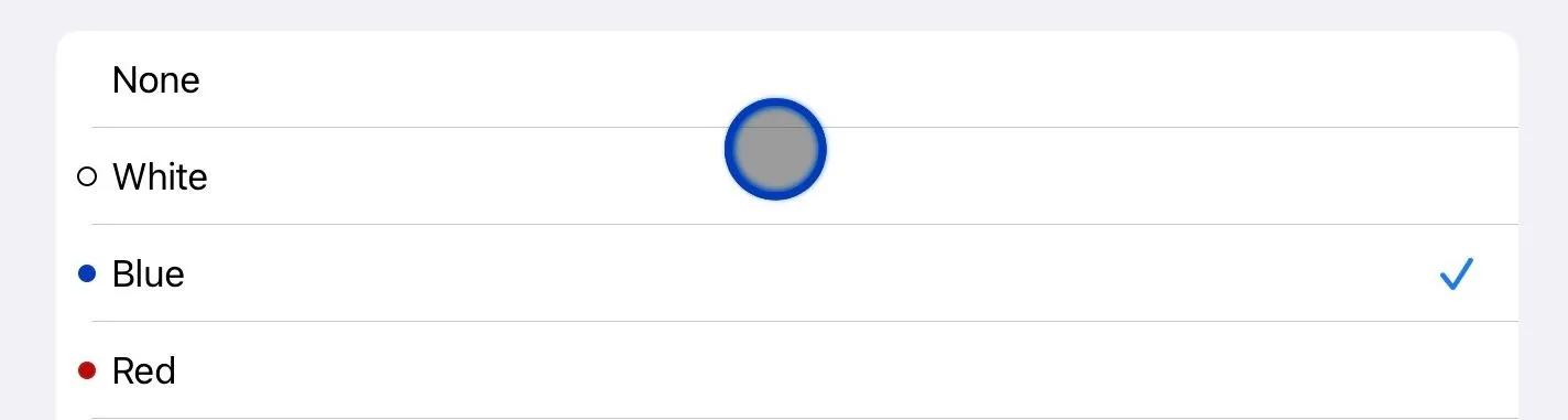 Lựa chọn màu sắc cho con trỏ của Trackpad Ảo trong cài đặt tùy chỉnh.