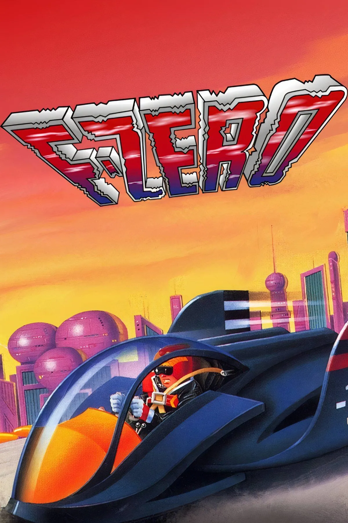 Màn hình game F-Zero trên SNES với cảnh xe bay đang đua trên đường đua tương lai