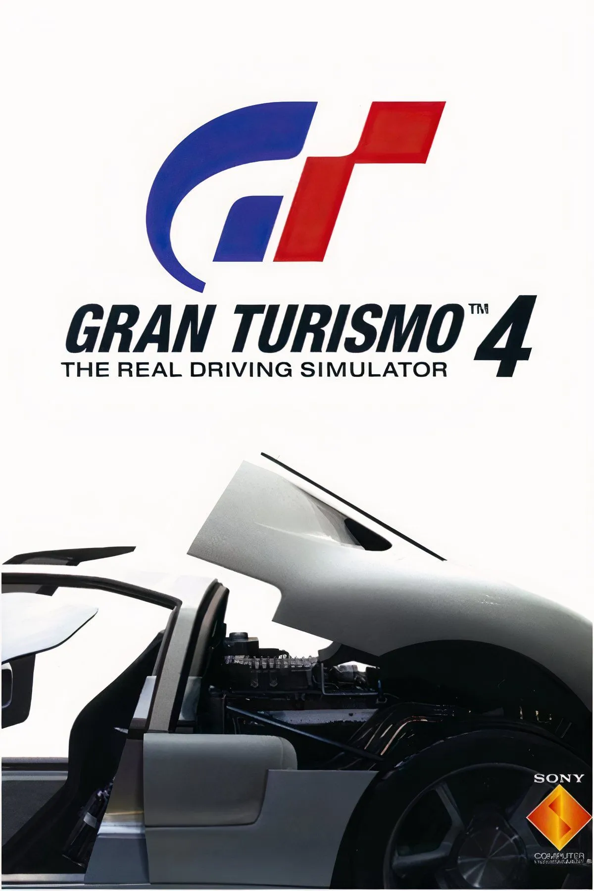 Màn hình game Gran Turismo 4 trên giả lập với chiếc xe thể thao đang vào cua