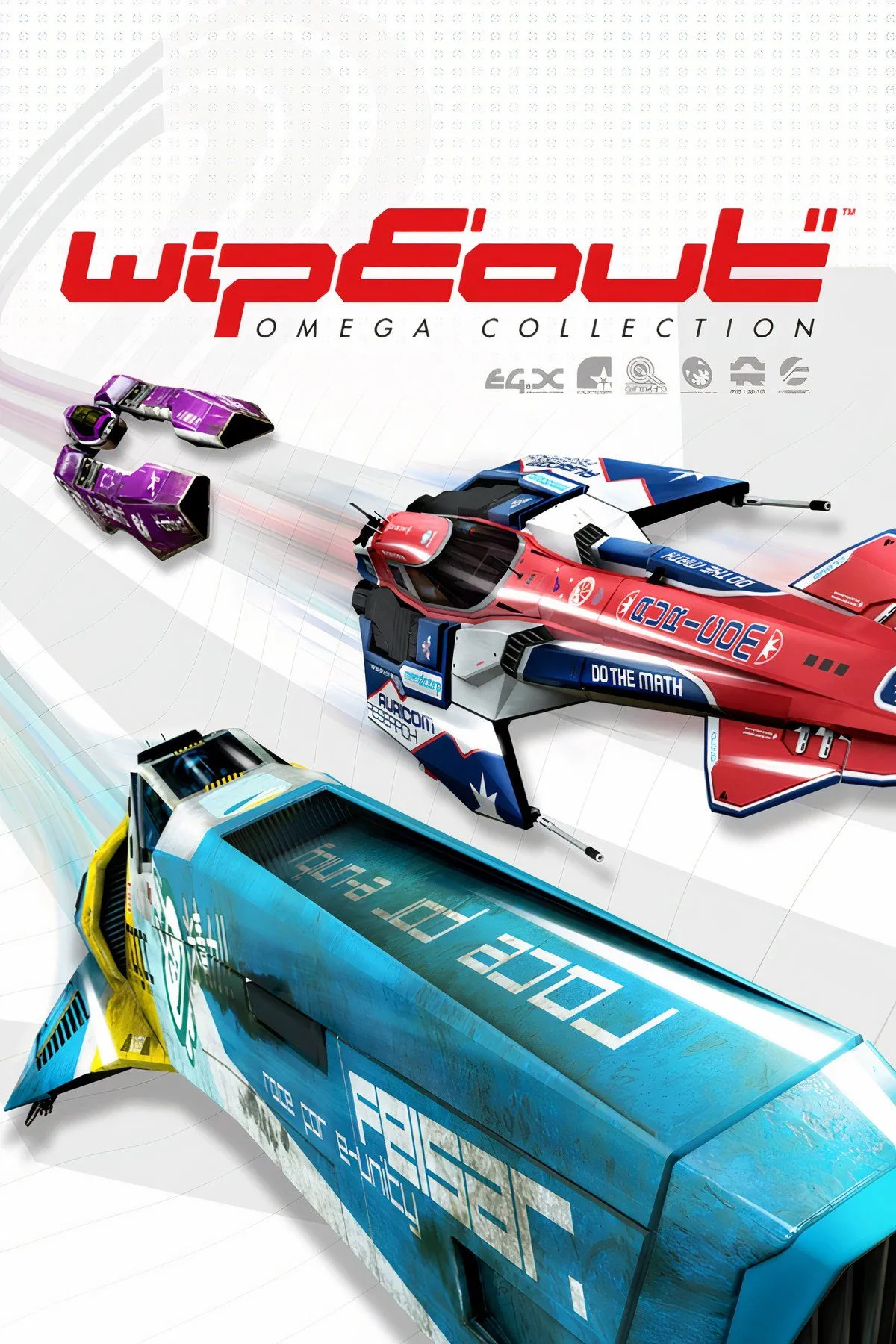 Màn hình game Wipeout Omega Collection với cảnh tàu đua tốc độ cao trên đường đua tương lai neon