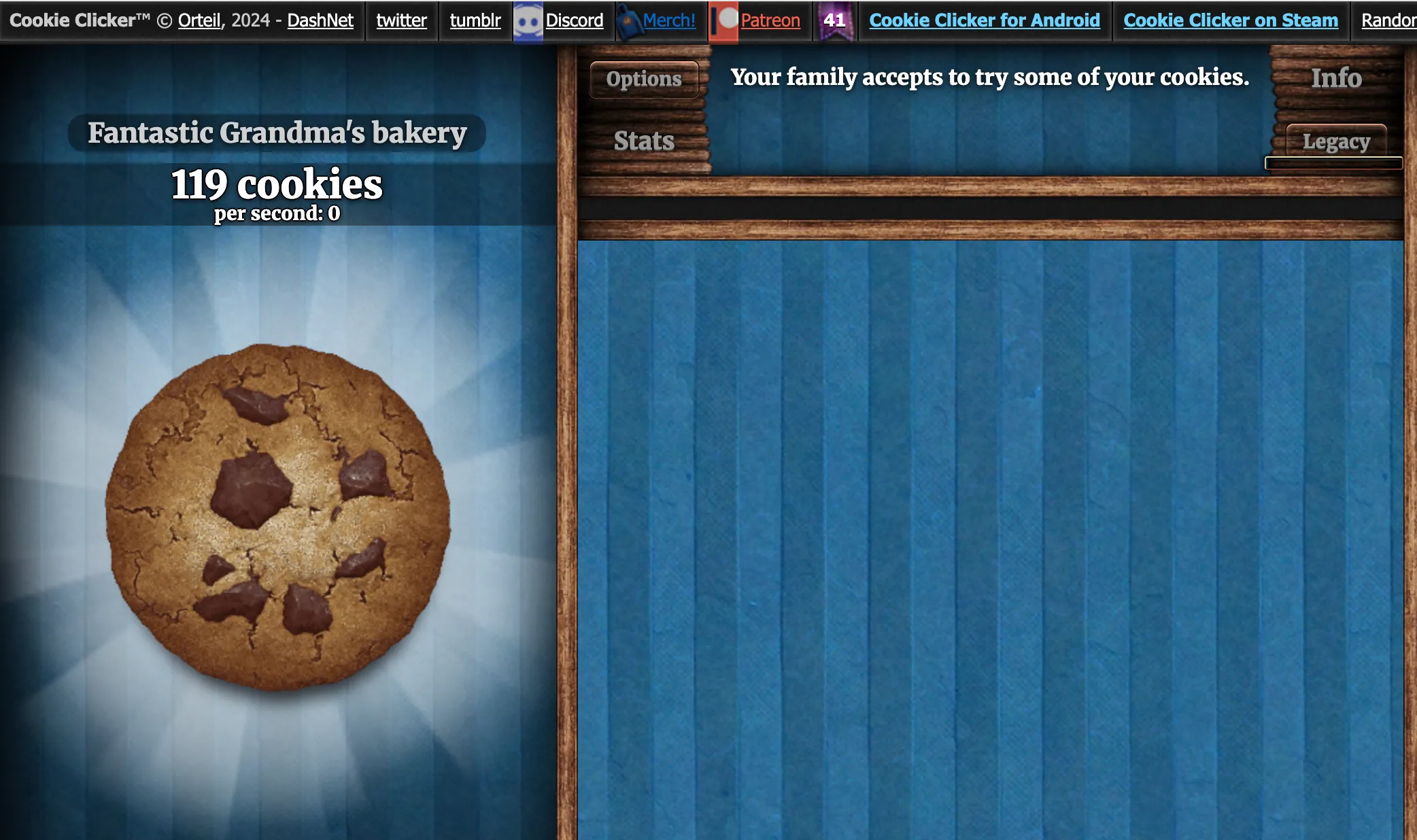 Màn hình gameplay Cookie Clicker với chiếc bánh quy khổng lồ ở giữa, hiển thị số lượng bánh đã được tạo ra và các nâng cấp đang hoạt động, minh họa cơ chế idle game gây nghiện.