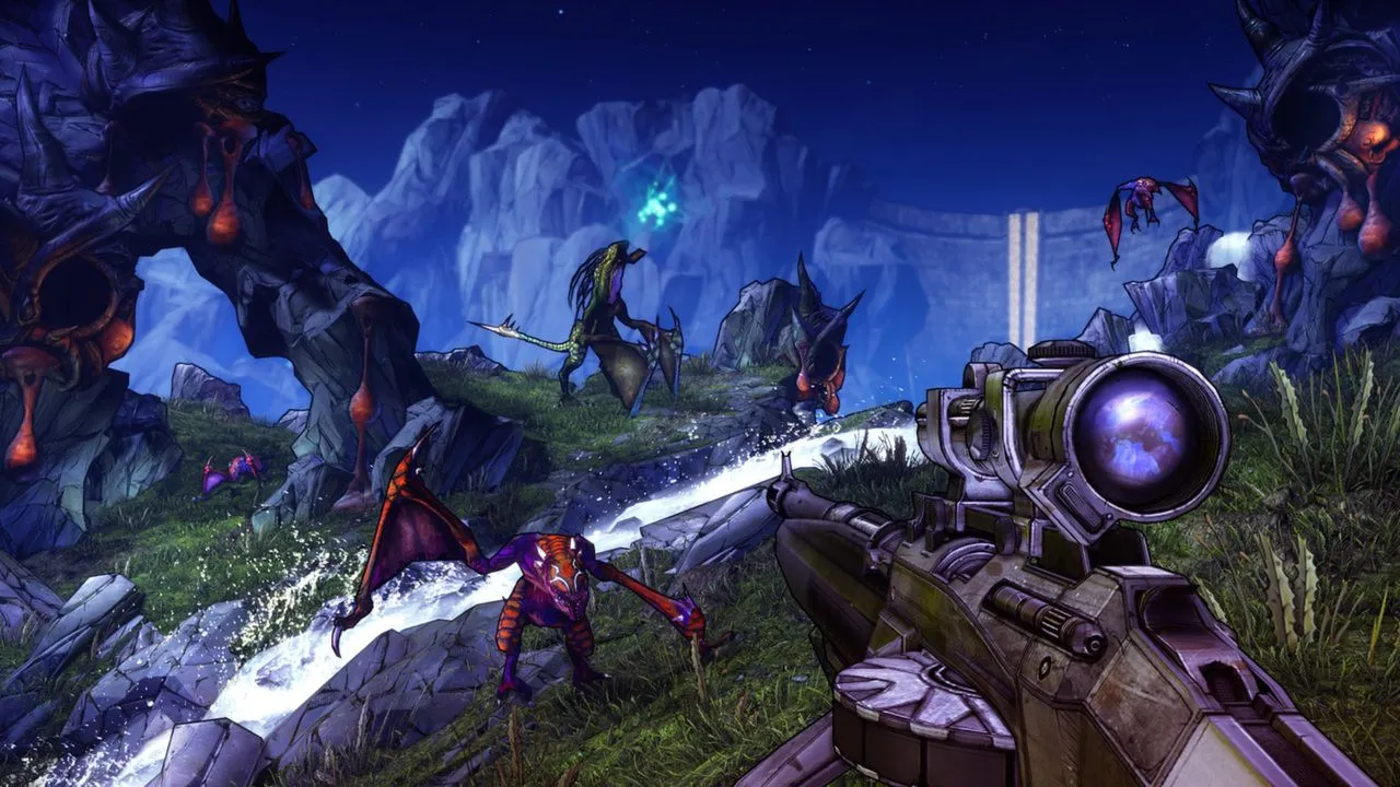 Màn hình giới thiệu game Borderlands 2 với các nhân vật chính và phong cách đồ họa đặc trưng của series looter-shooter này