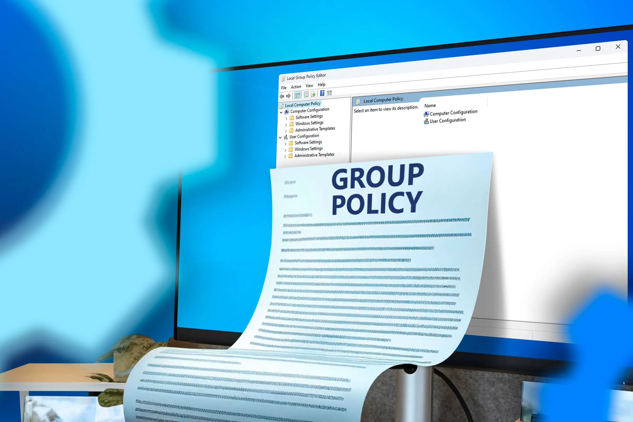 Màn hình hiển thị giao diện Group Policy Editor của Windows, công cụ quản lý chính sách nhóm chuyên sâu