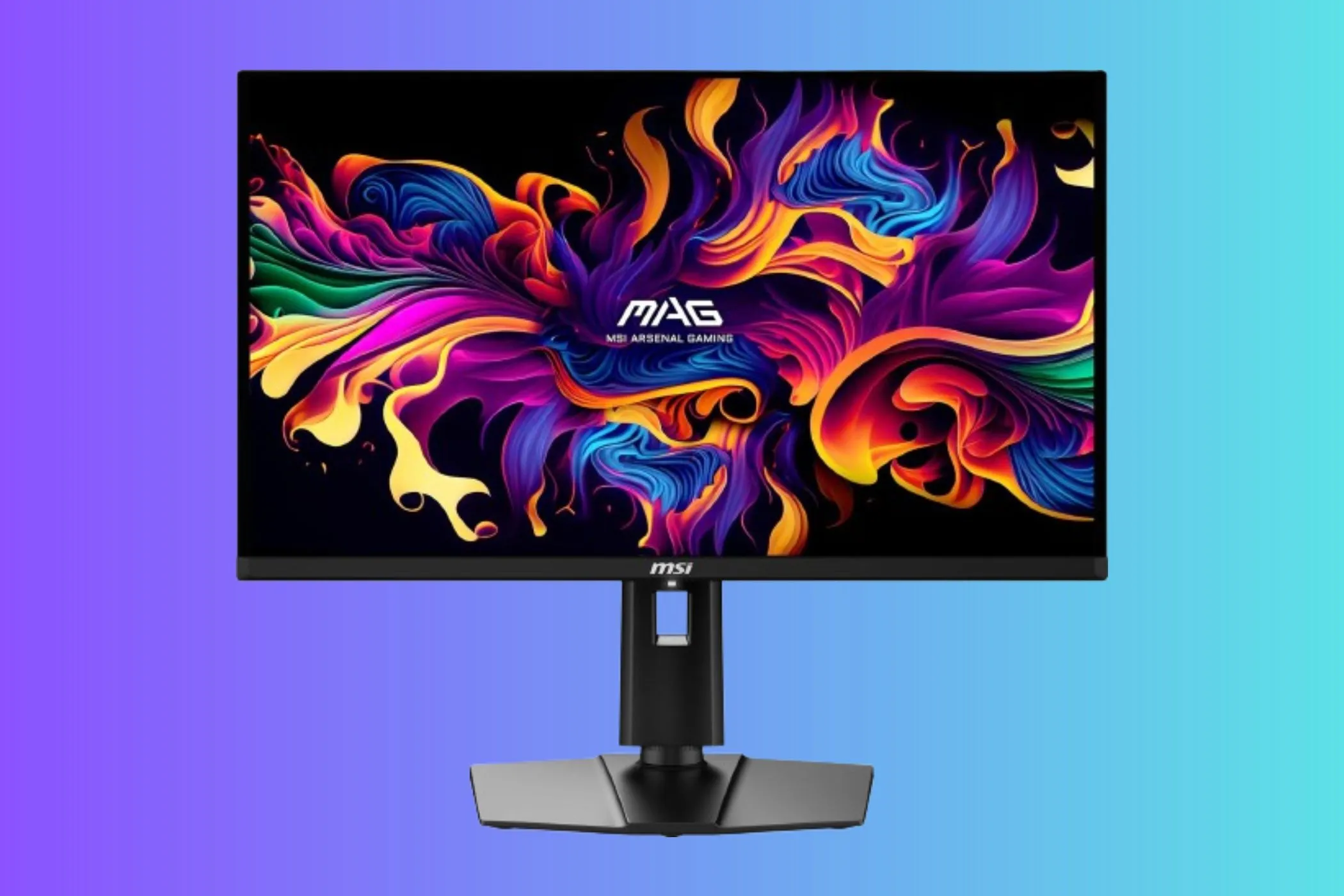 Màn hình MSI MAG 271QPX QD-OLED E2 với nền gradient.