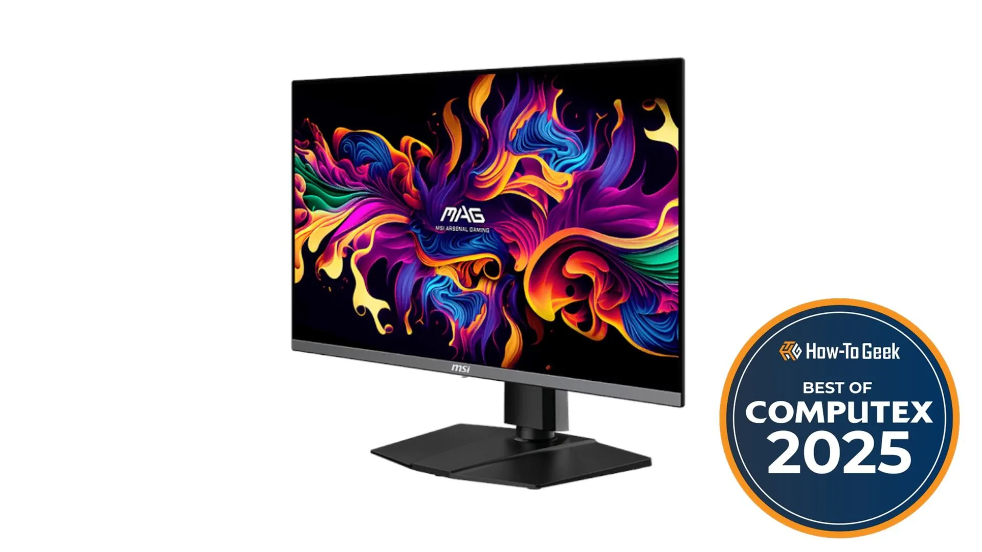 Màn hình MSI MPG 271QR QD-OLED X50 hiển thị hình ảnh sống động trên nền trắng, nổi bật công nghệ QD-OLED.
