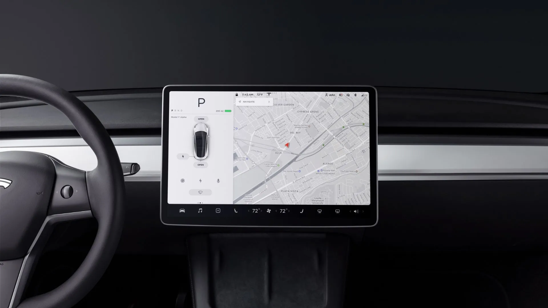 Màn hình thông tin giải trí của Tesla Model Y, đại diện cho các tính năng được cung cấp dưới dạng đăng ký thuê bao.