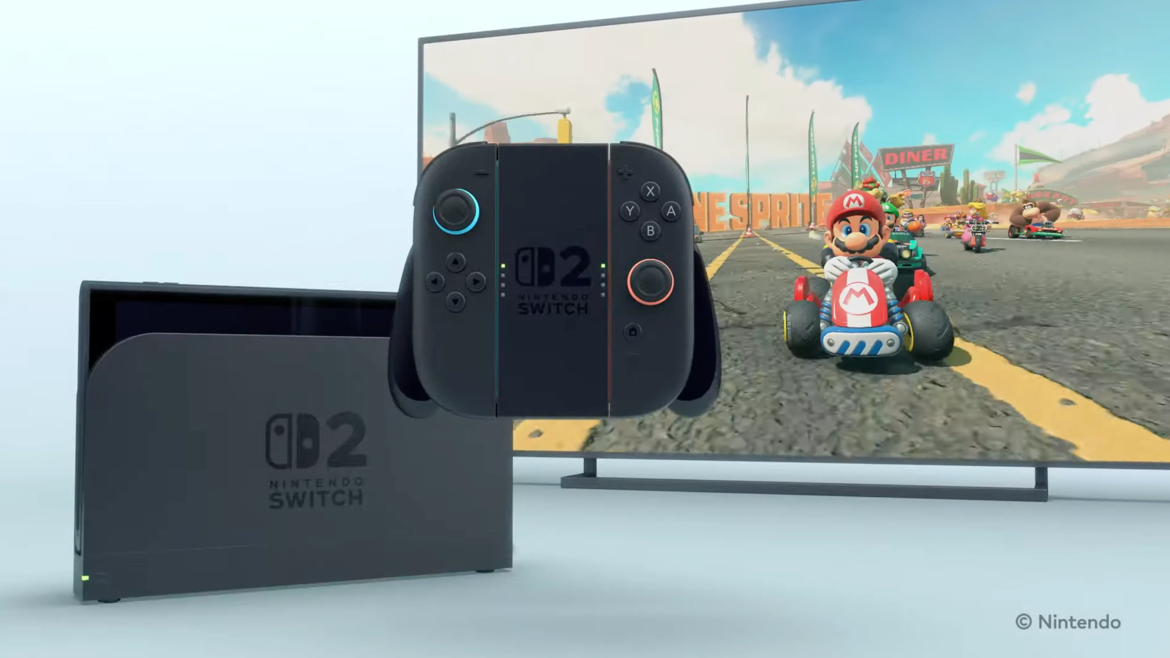 Máy Nintendo Switch 2 được gắn dock đang hiển thị cảnh chơi Mario Kart, nhấn mạnh ưu đãi gói bundle có giới hạn thời gian.