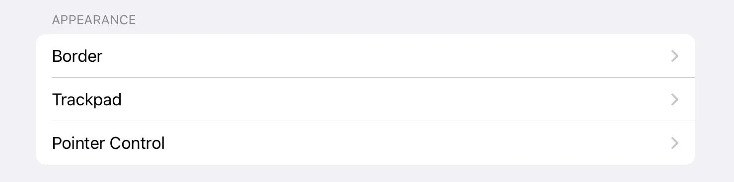 Menu cài đặt tùy chỉnh cho Virtual Trackpad trên iPad.