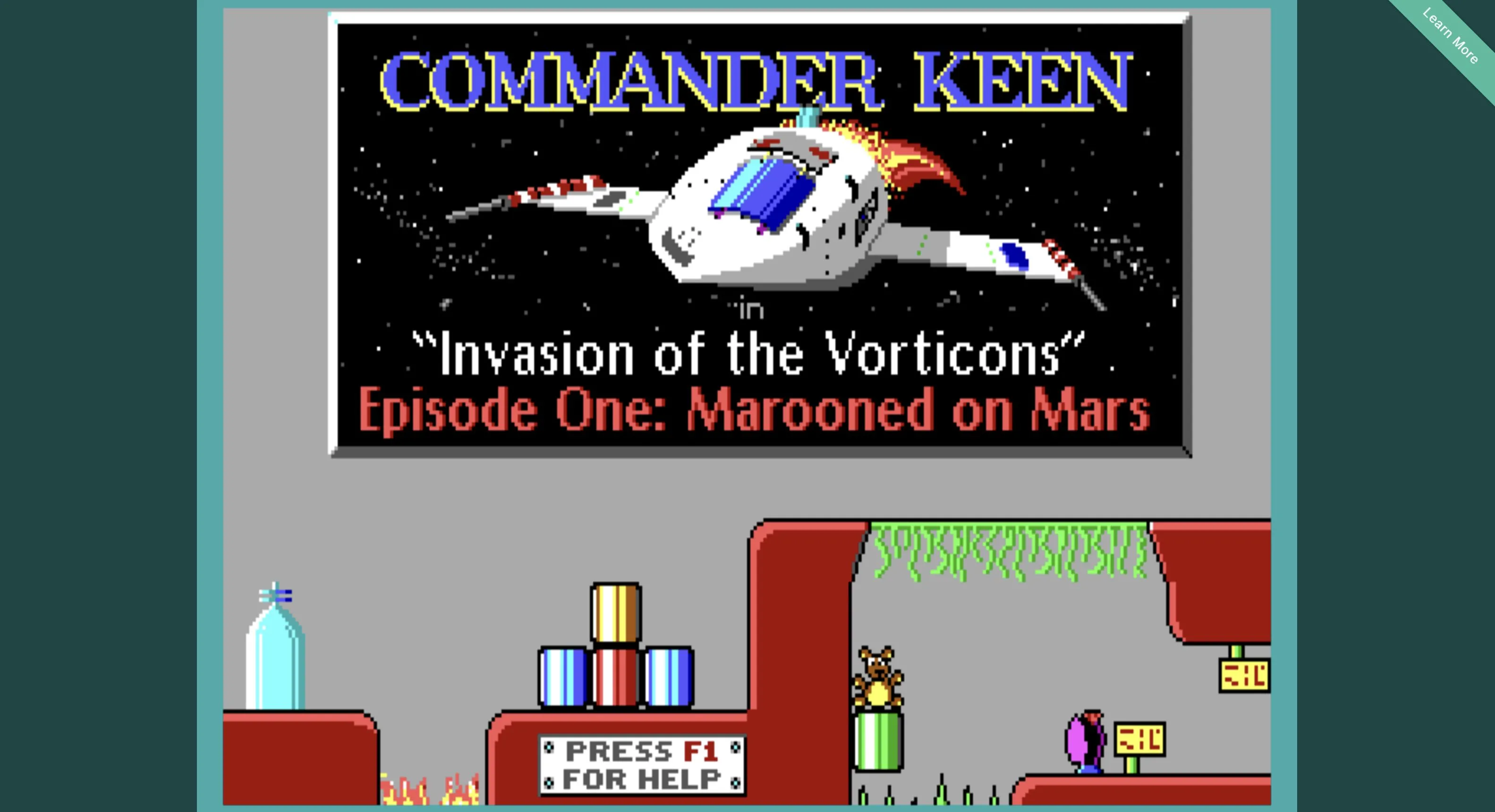 Menu chính của Commander Keen tập 1 chạy trong Chocolate Keen trên trình duyệt