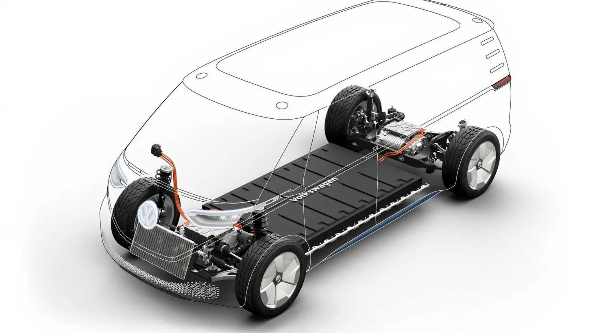 Minh họa cấu trúc pin của mẫu xe điện Volkswagen ID. Buzz, thể hiện công nghệ pin hiện đại của VW
