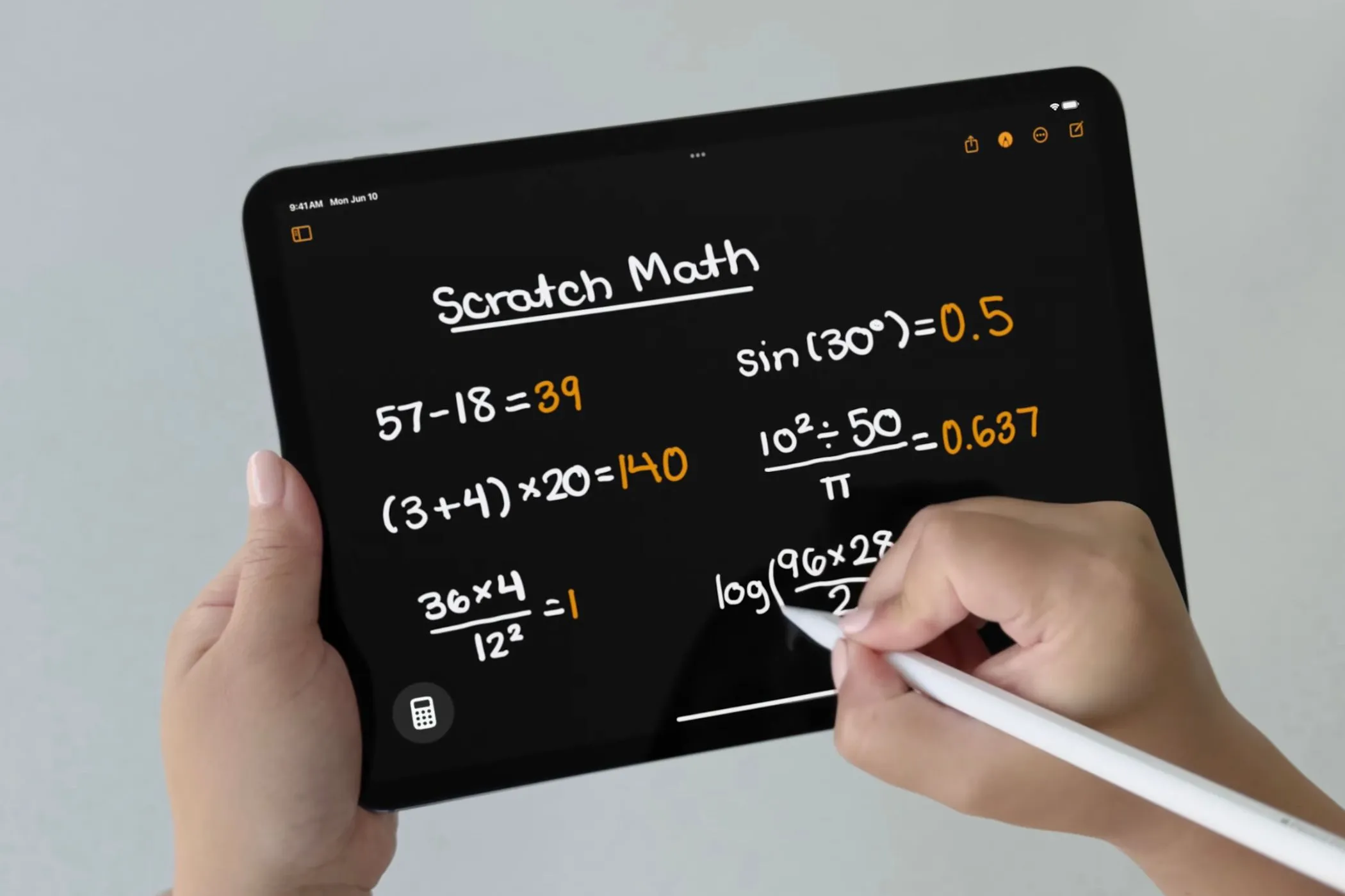 Minh họa tính năng Math Notes trên iPadOS 18 được giới thiệu tại sự kiện WWDC