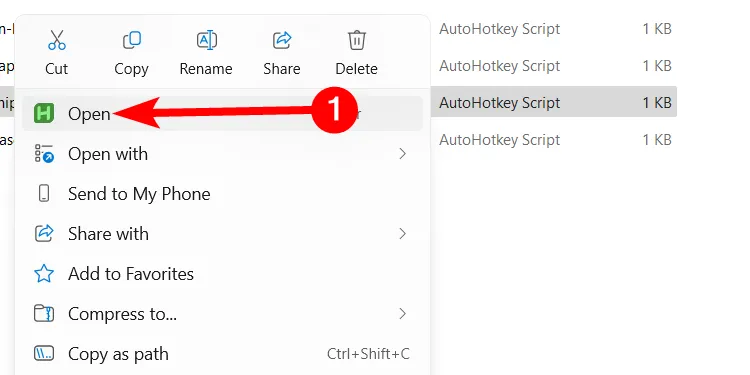Mở và chạy một script AutoHotkey từ menu ngữ cảnh