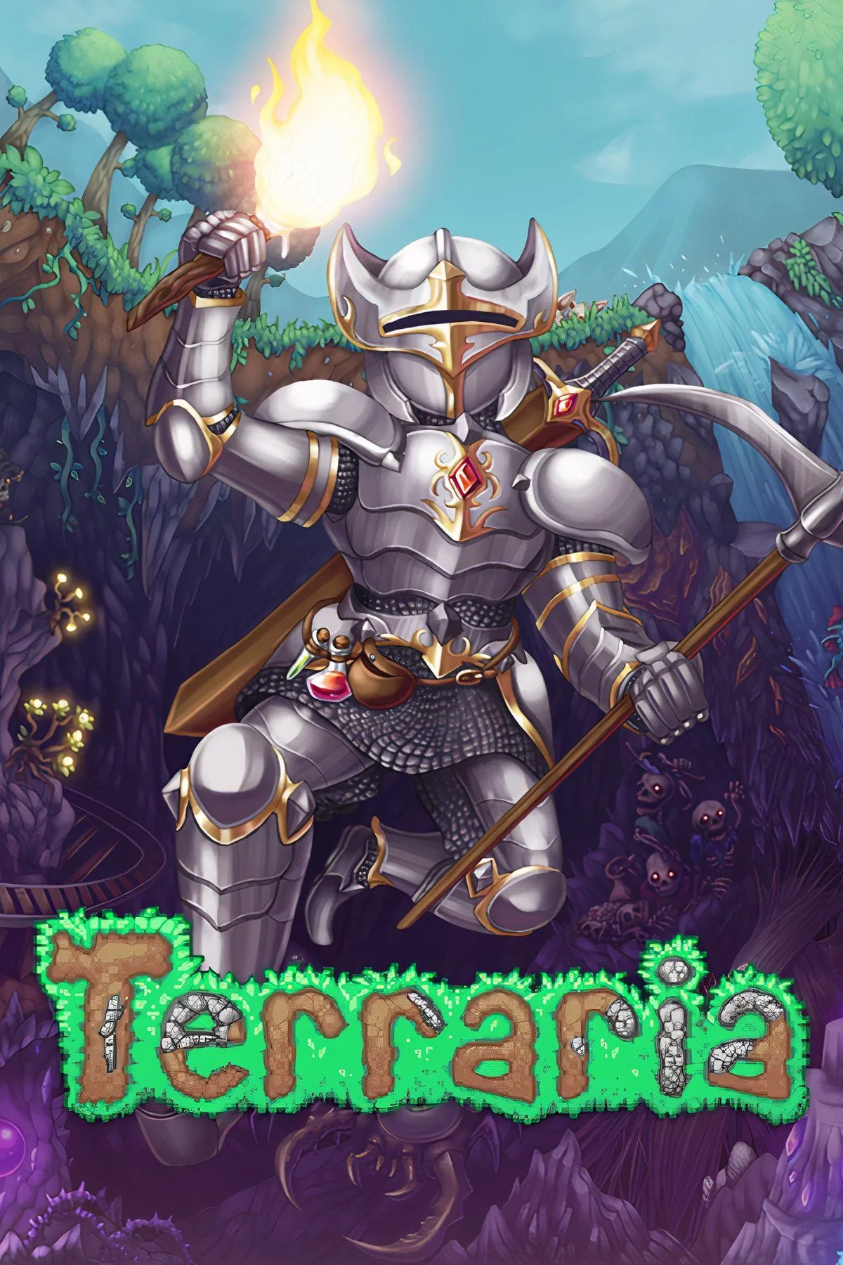 Một căn cứ được xây dựng chi tiết trong thế giới 2D của Terraria