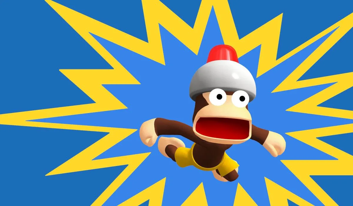 Một chú khỉ tinh nghịch đeo mũ bảo hiểm từ tựa game platformer kinh điển Ape Escape trên PlayStation.