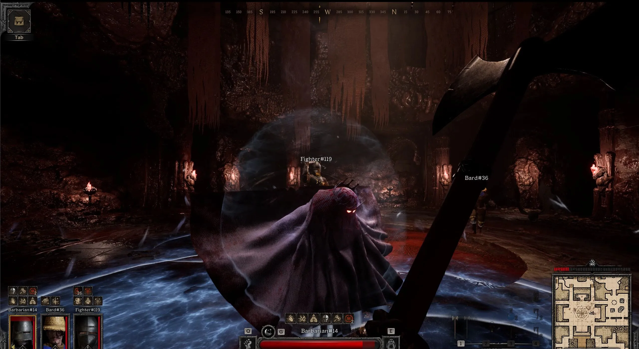 Một đội gồm ba người chơi đối đầu với trùm trong game nhập vai hành động Dark and Darker